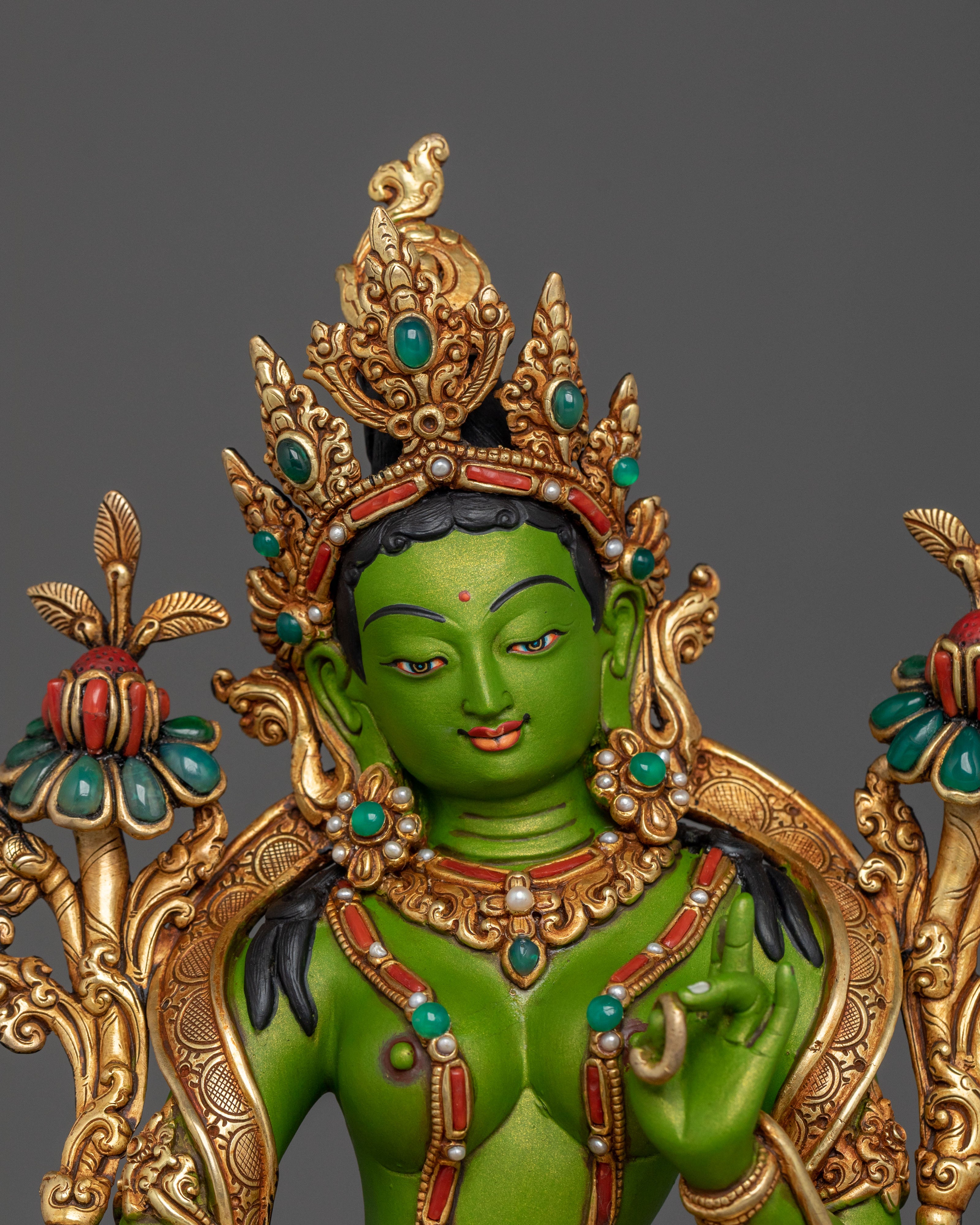 Green Tara Protection Statue with a Throne | Mother Figurine
