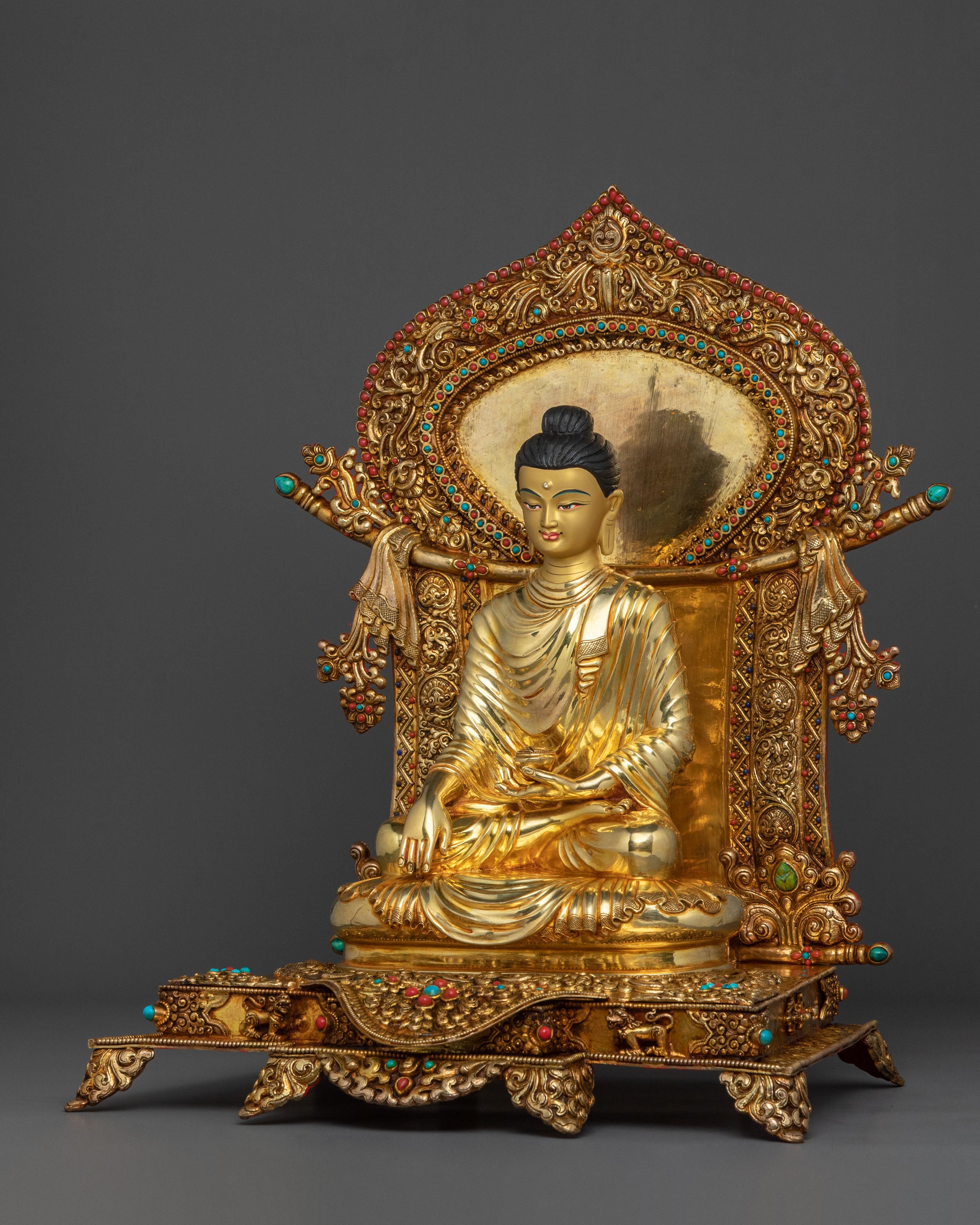 Shakyamuni Buddha On Throne | 24K Gold Glided