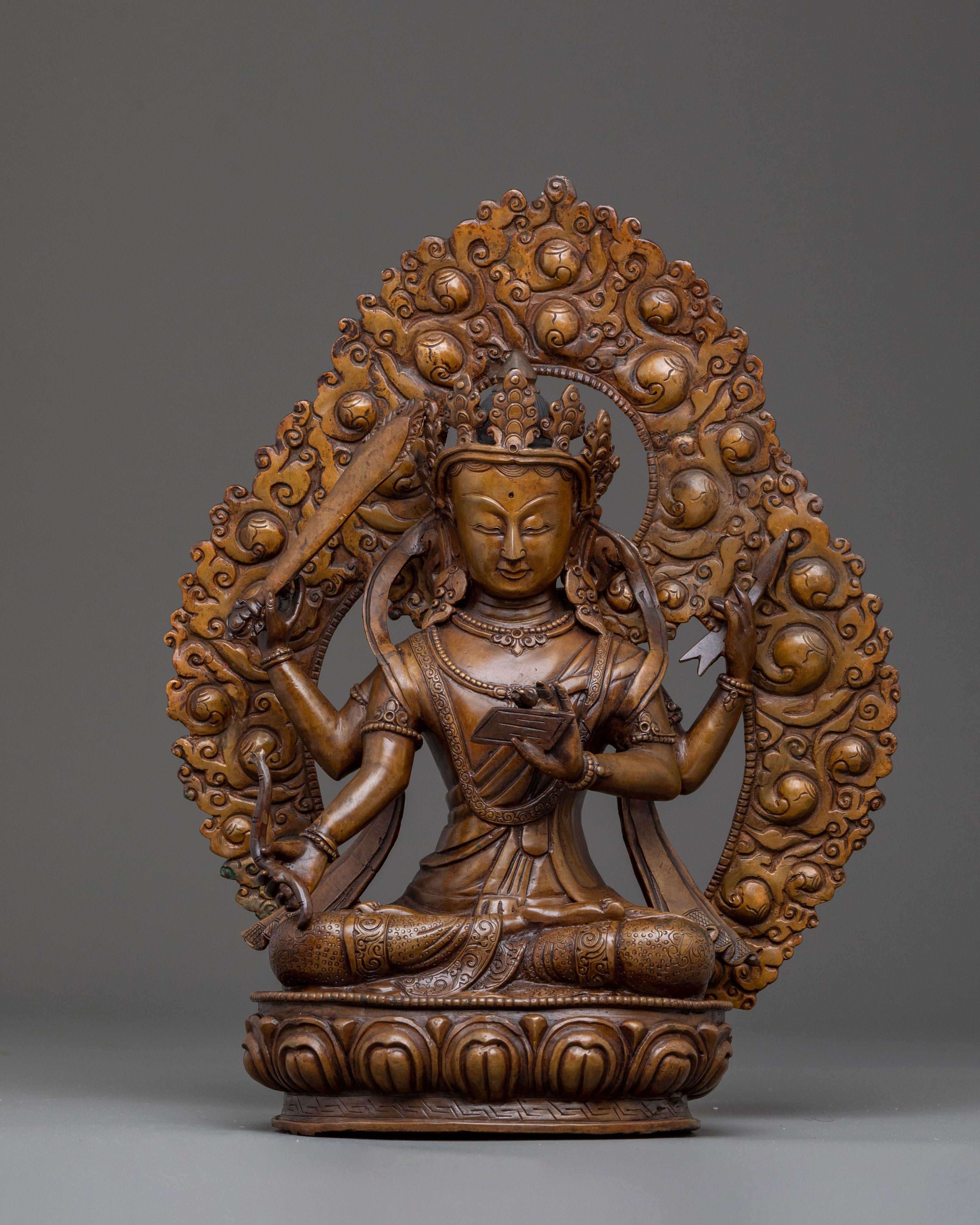 Handcrafted Maha Manjushri Wisdom Statue: Bodhisattva of Wisdom