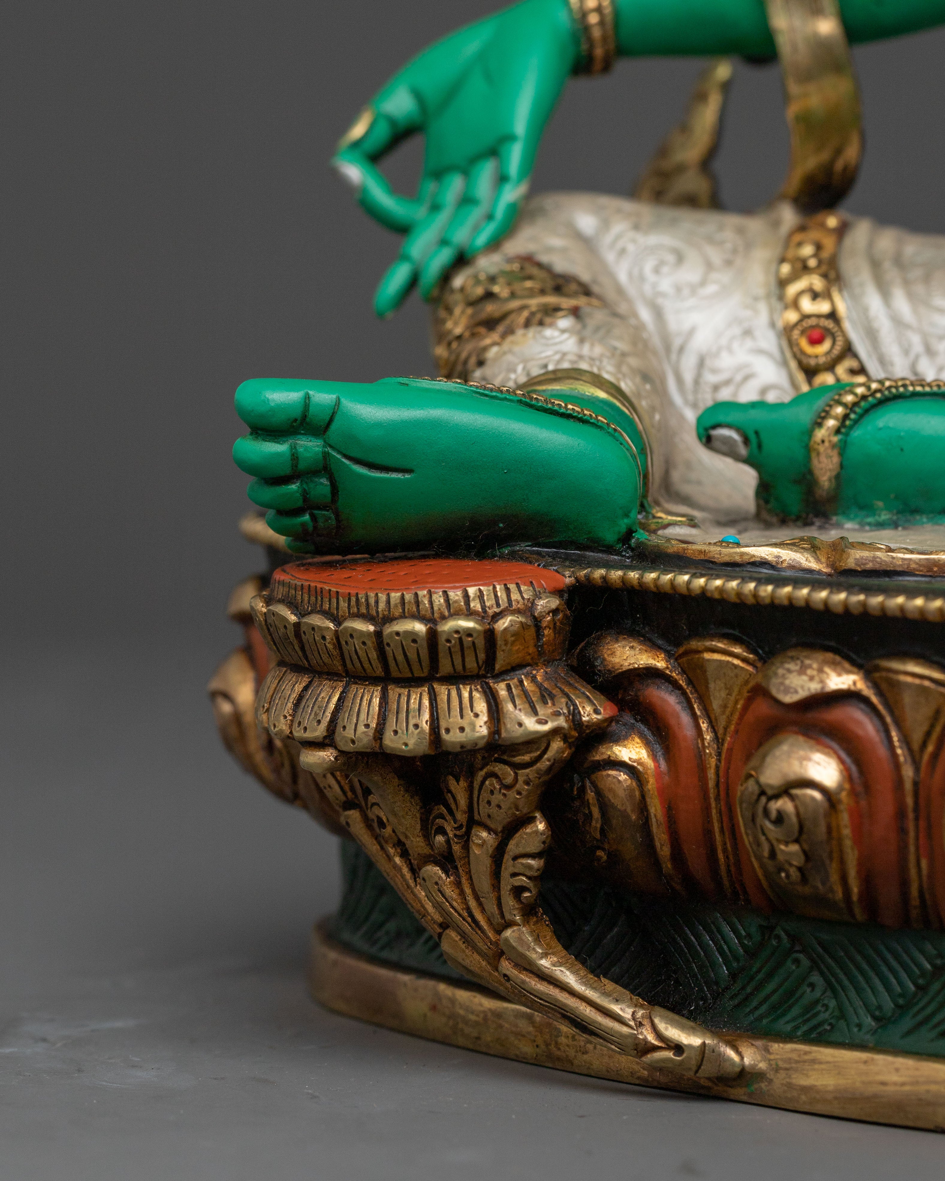 Green Tara Protection Statue: Hand-Gilded Serenity