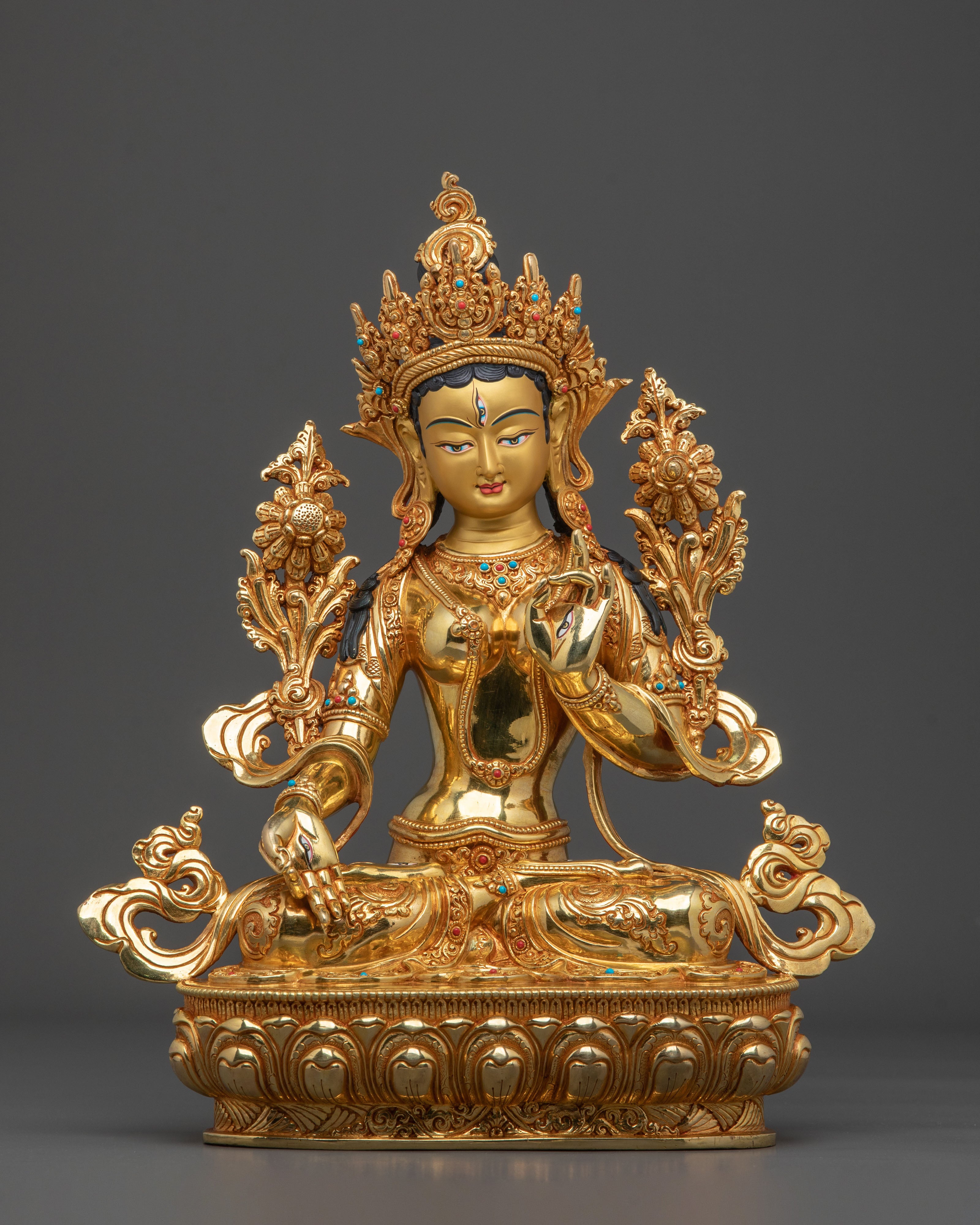 Sacred Long Life Deity White Tara Statue | Tibetan Artwork