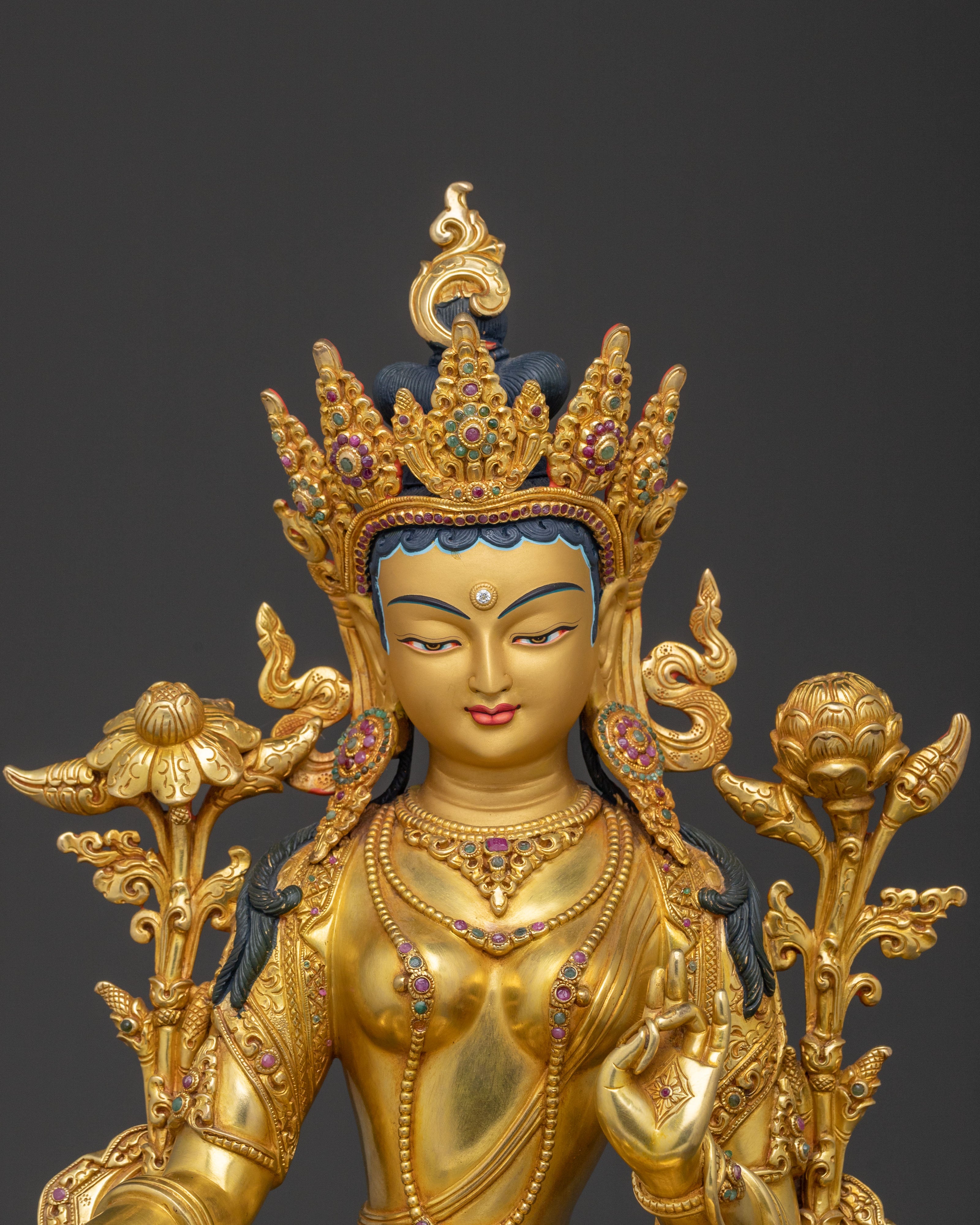Green Tara: Handcrafted 24K Gold Gilded Statue
