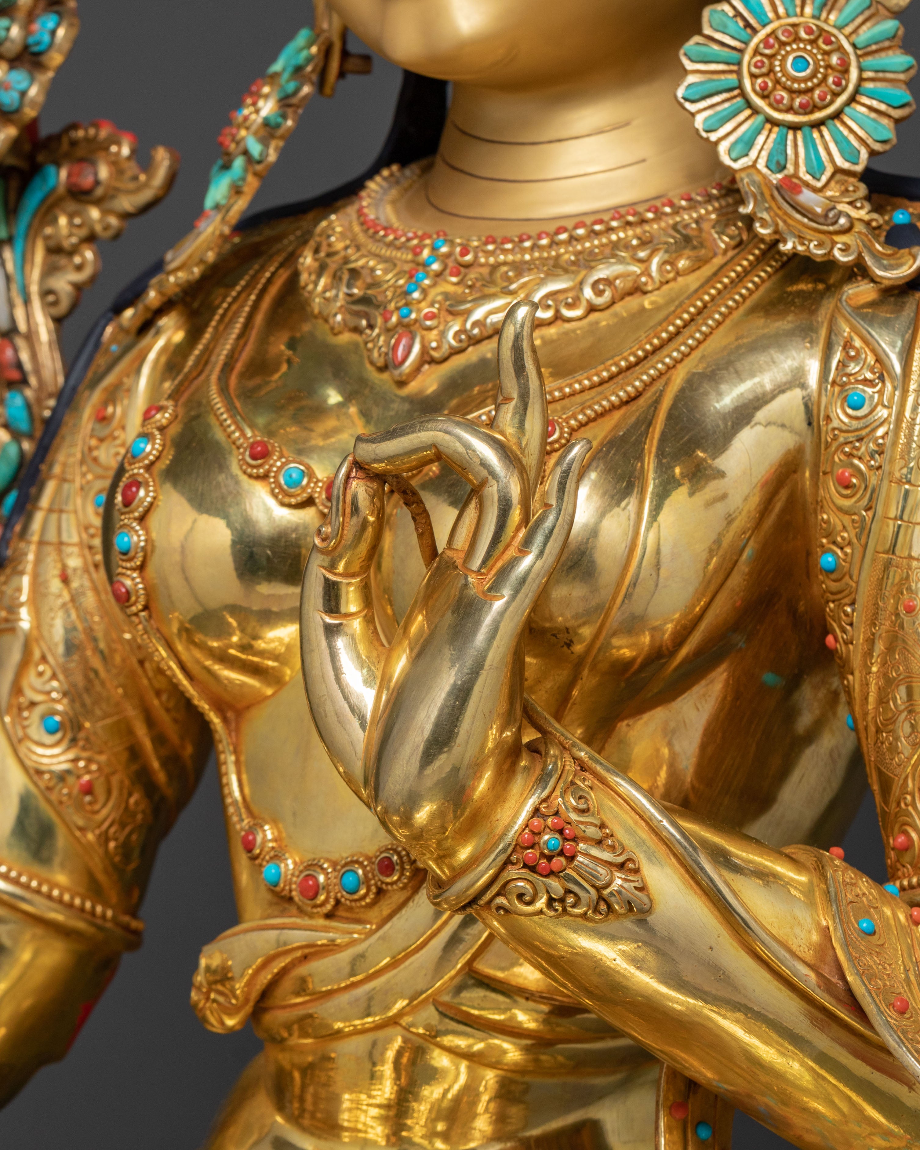 Life-Size Green Tara Statue | 24K Gold Glided Buddhist Sculpture