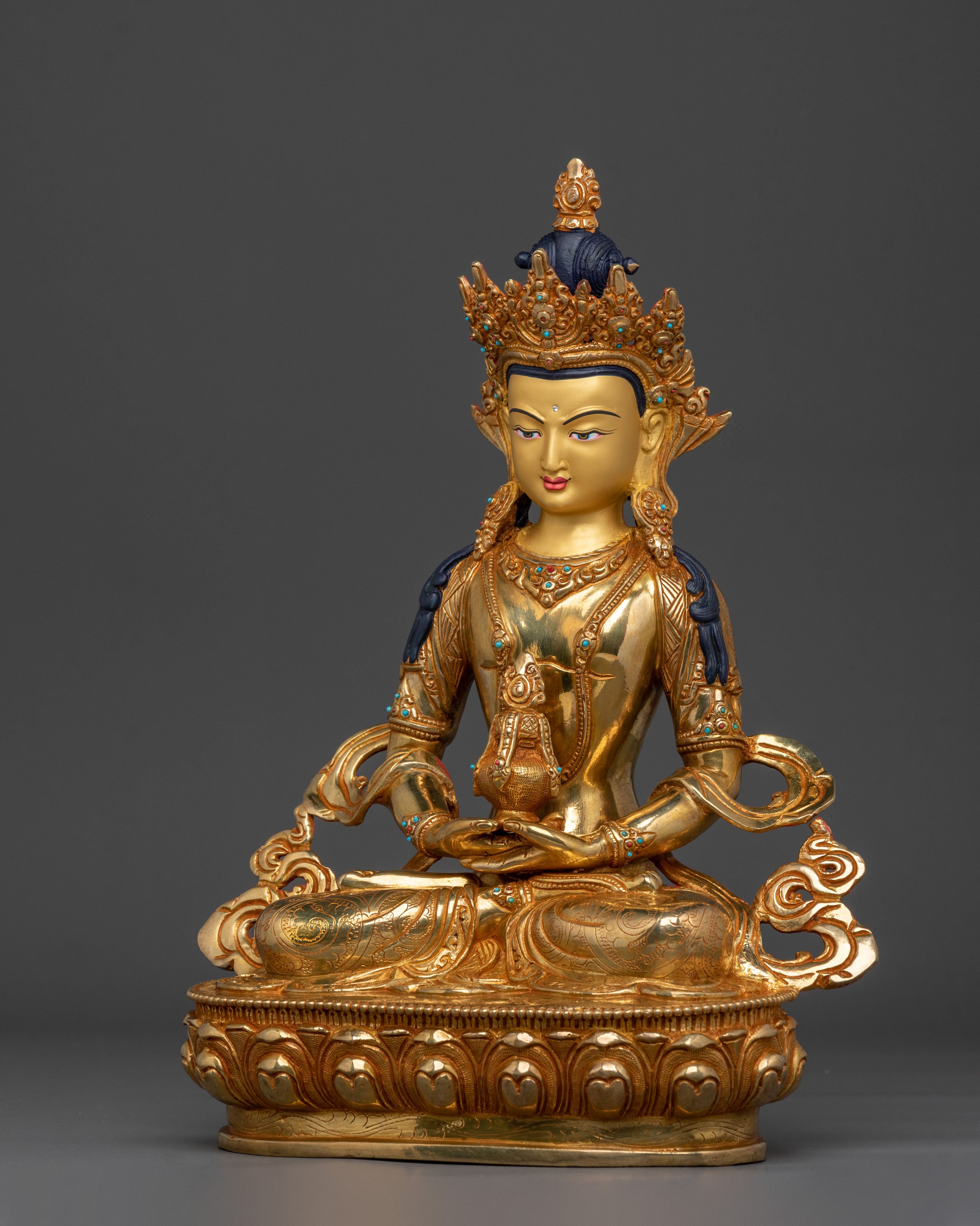 Amitayus Statue: Hand-Gilded 24K Gold Figurine
