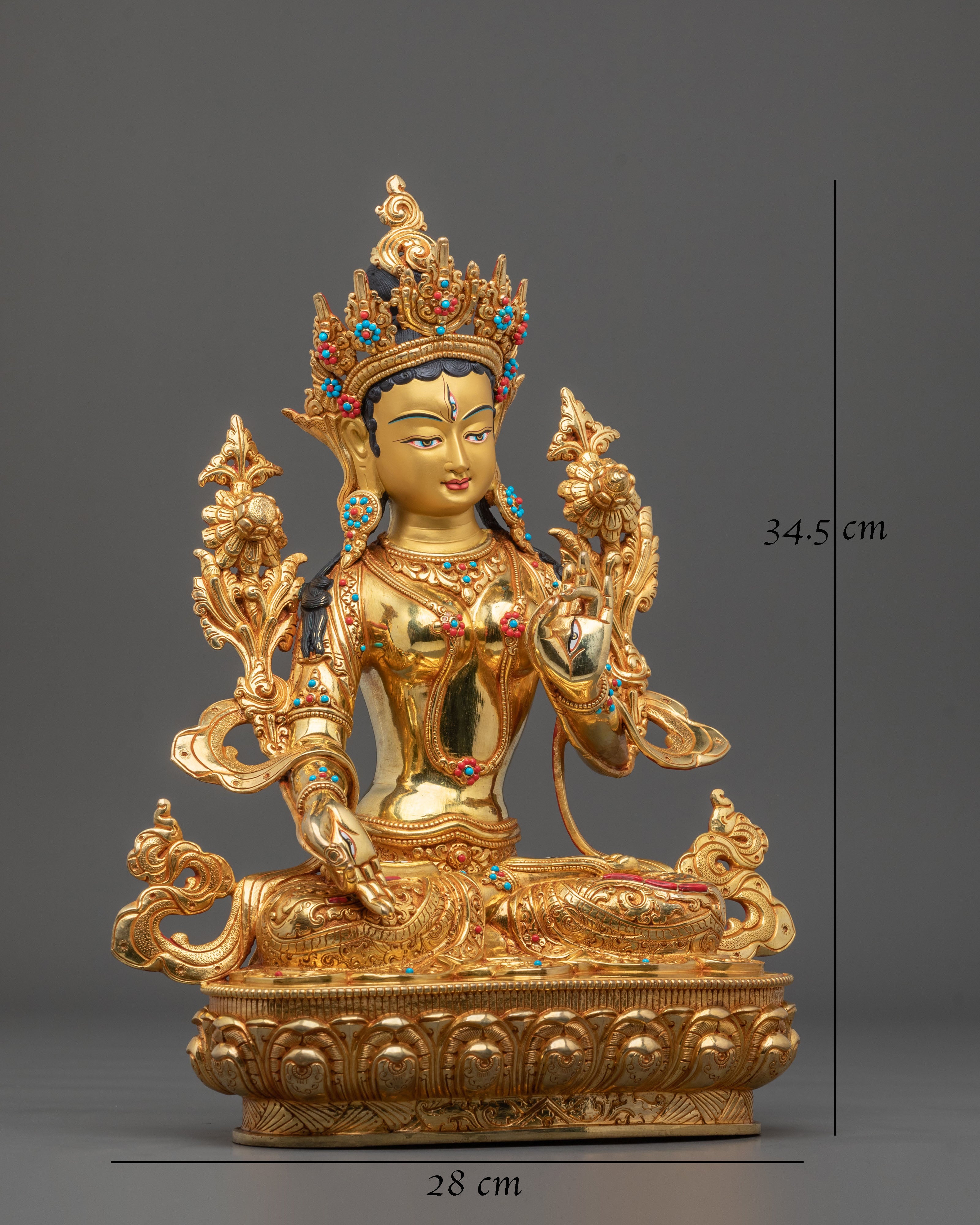 White Tara Statue | Serene 24K Gold Gilded Tibetan Figurine