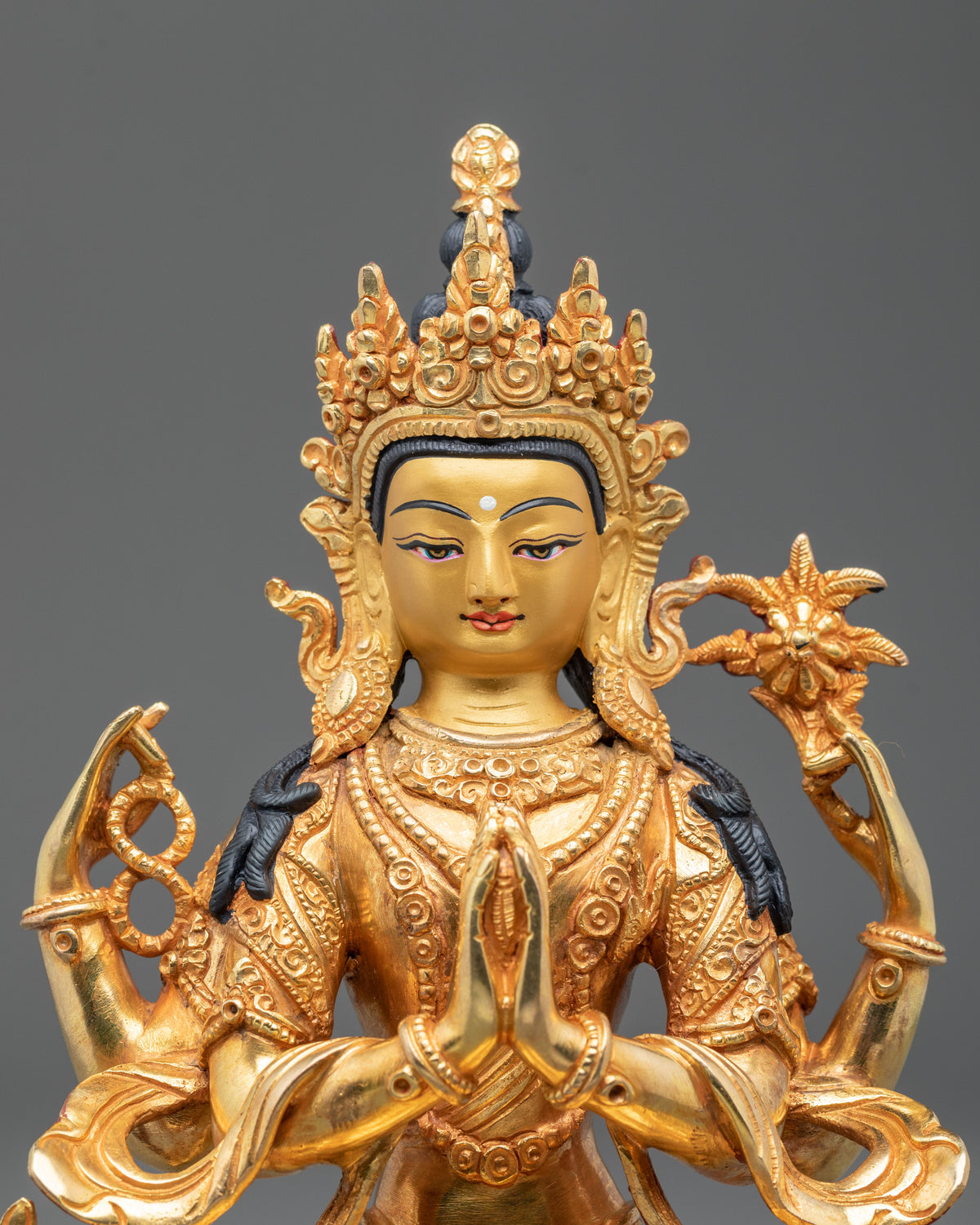 Chenrezig Tibetan Deity Statue | 24K Gold Gilded Sculpture