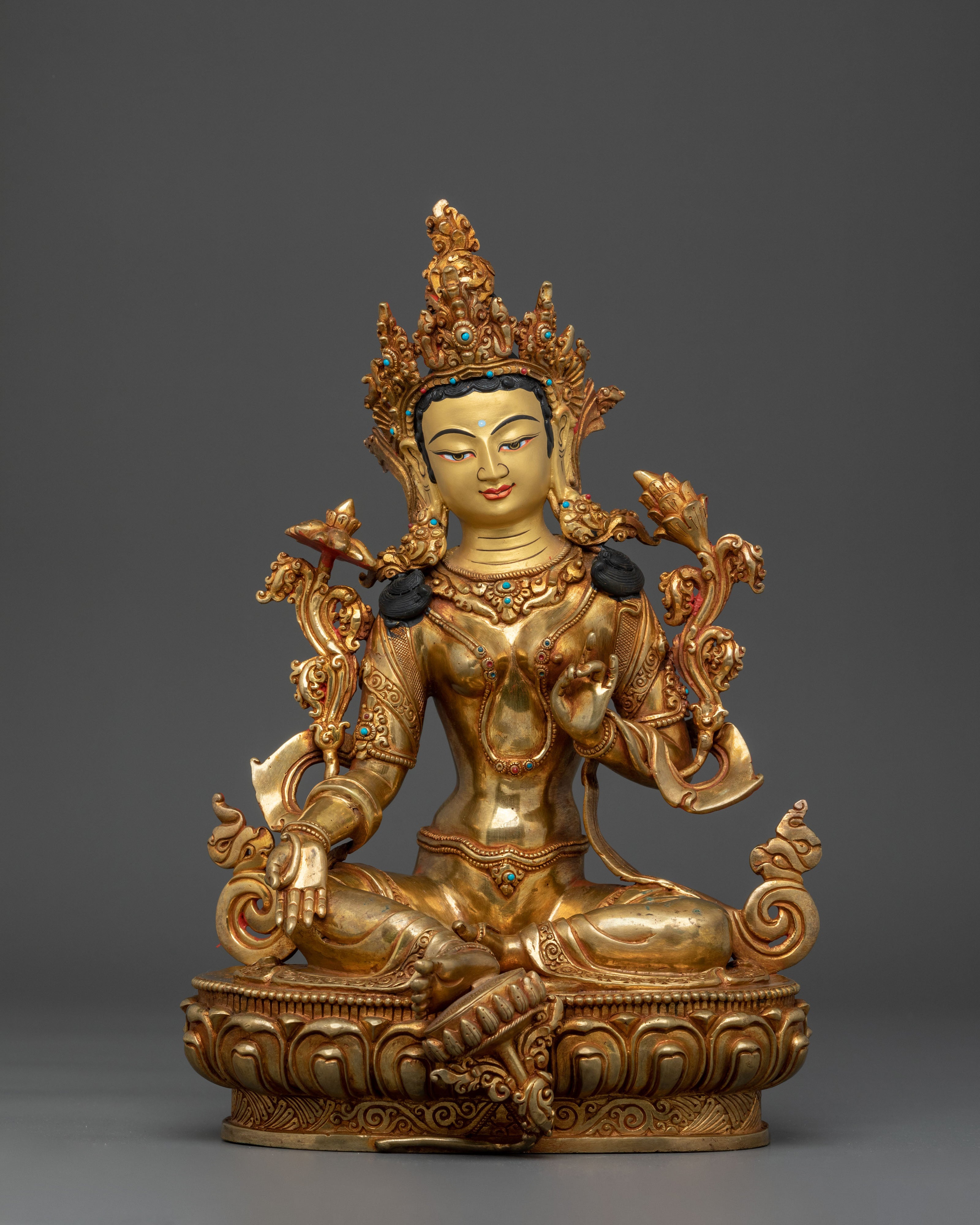 Green Tara Tibetan Buddhist Figurine | Sacred Goddess of Compassion