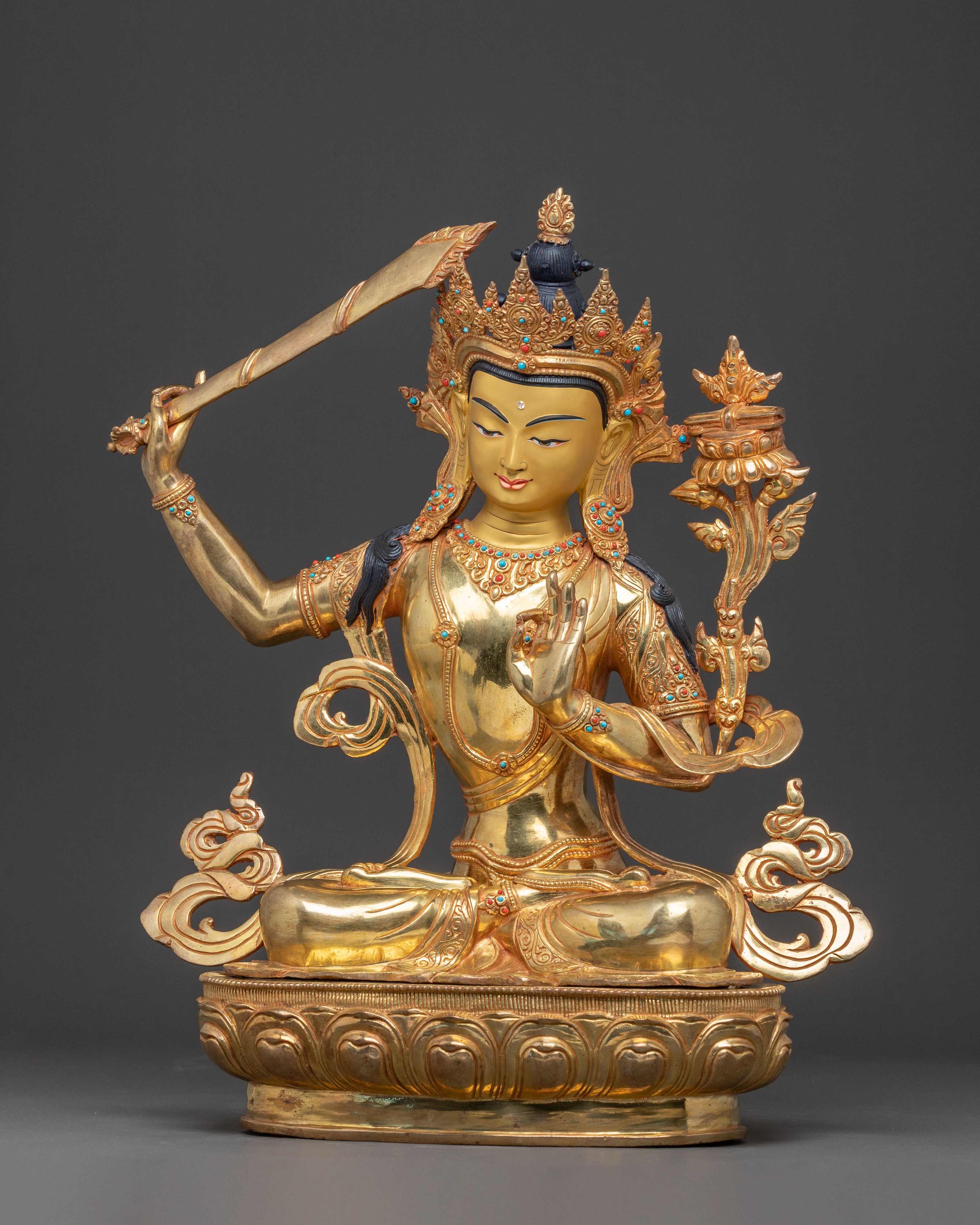 Golden Manjushri Bodhisattva Statue | Embodiment of Wisdom
