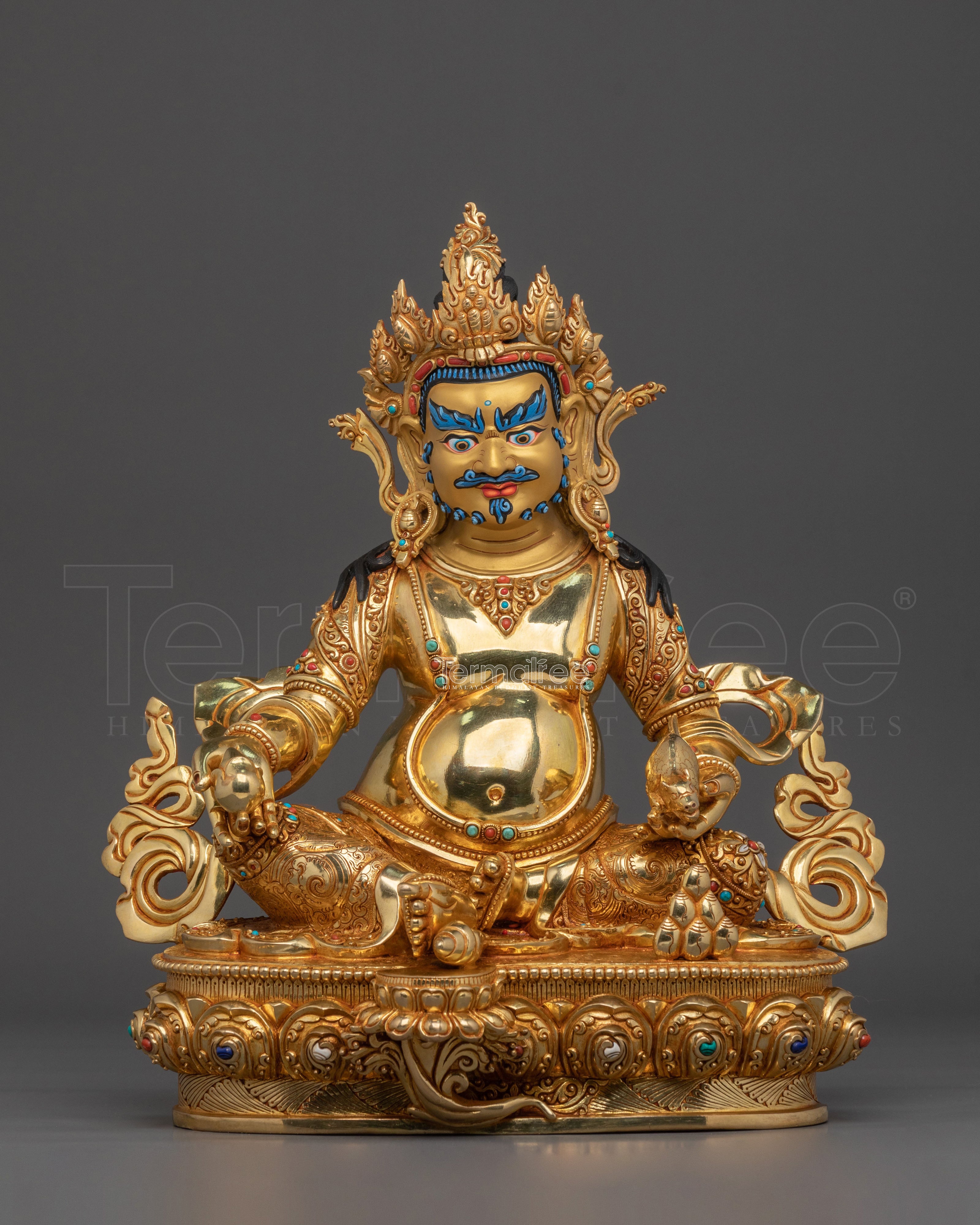 Dzambhala 24K Gold Gilded Sculpture: Deity of Wealth
