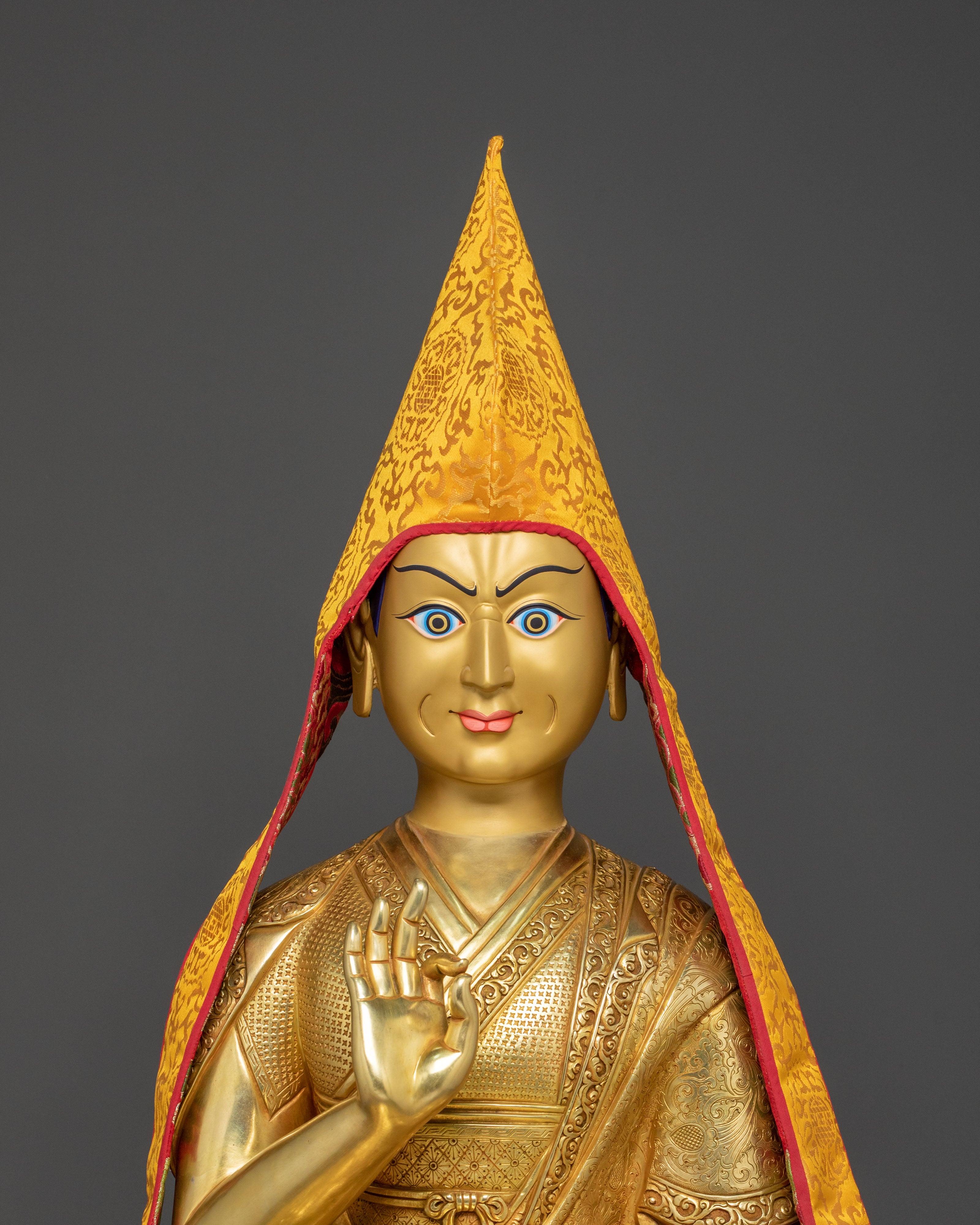 Handmade Tsongkhapa with Disciples Statue Set: Traditional Himalayan Artwork