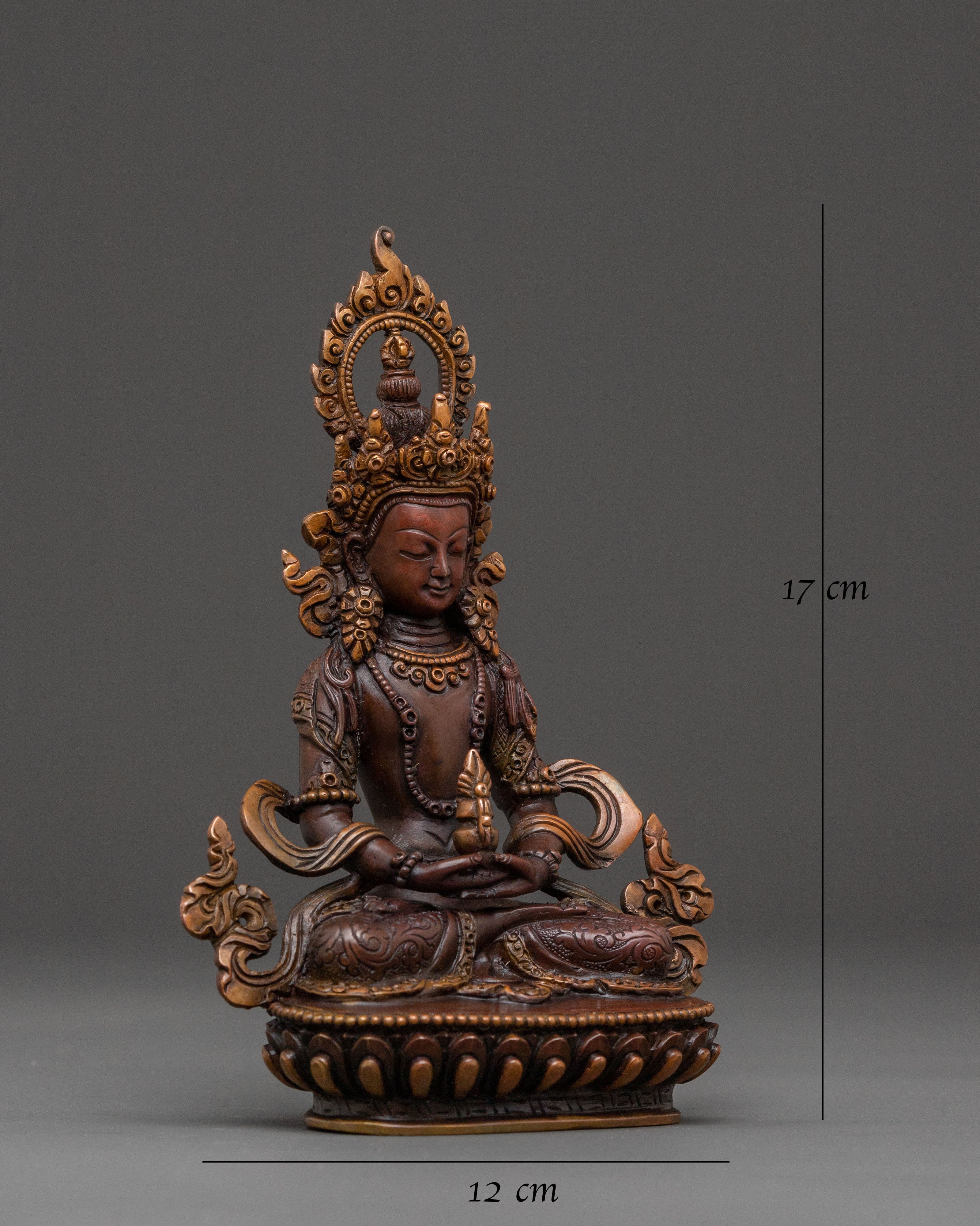 Buddha of Boundless Life Amitayus Statue - Oxidized Copper Statue