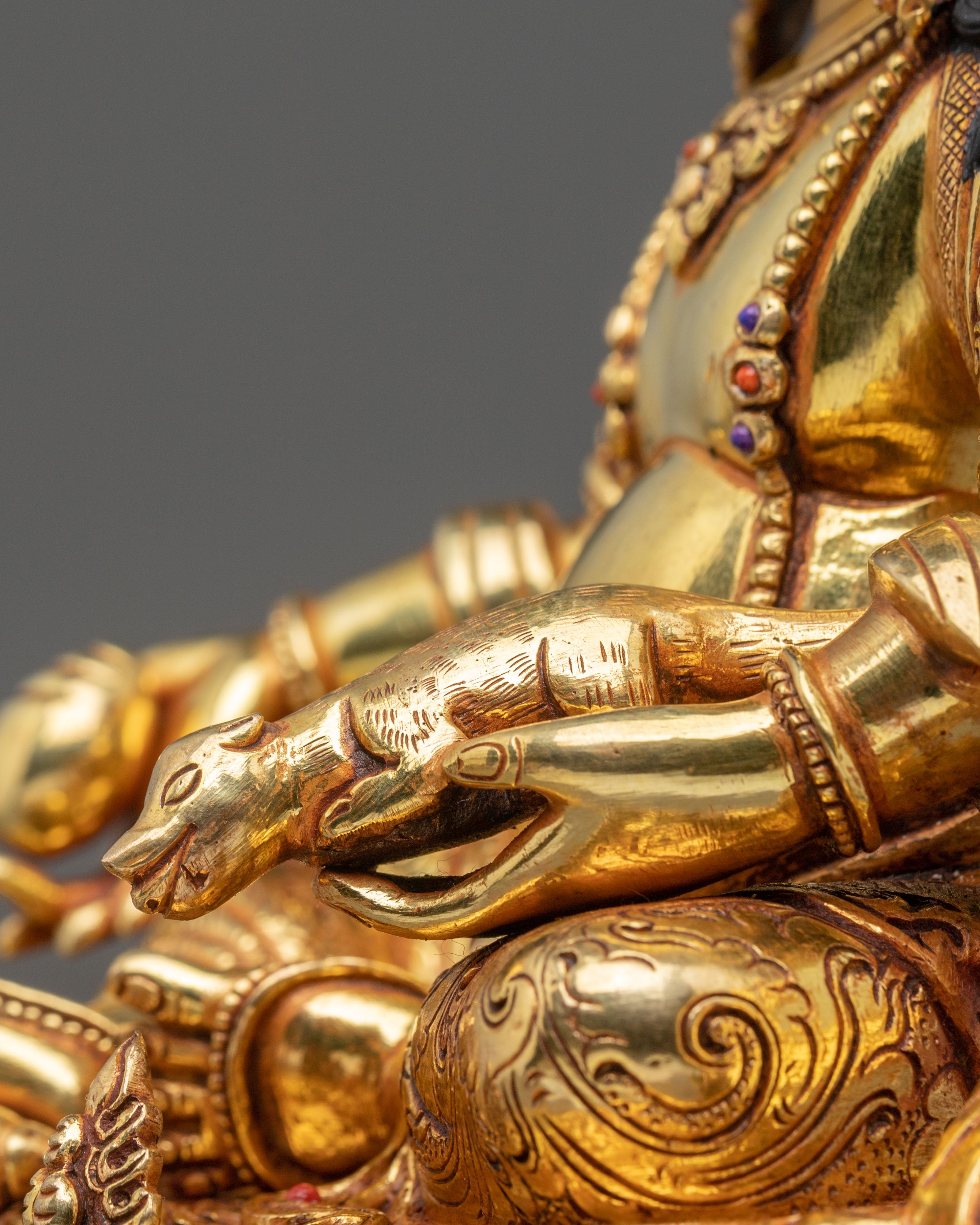 Dzambhala Wealth God Spiritual Statue | 24K Gold Gilded Copper Sculpture