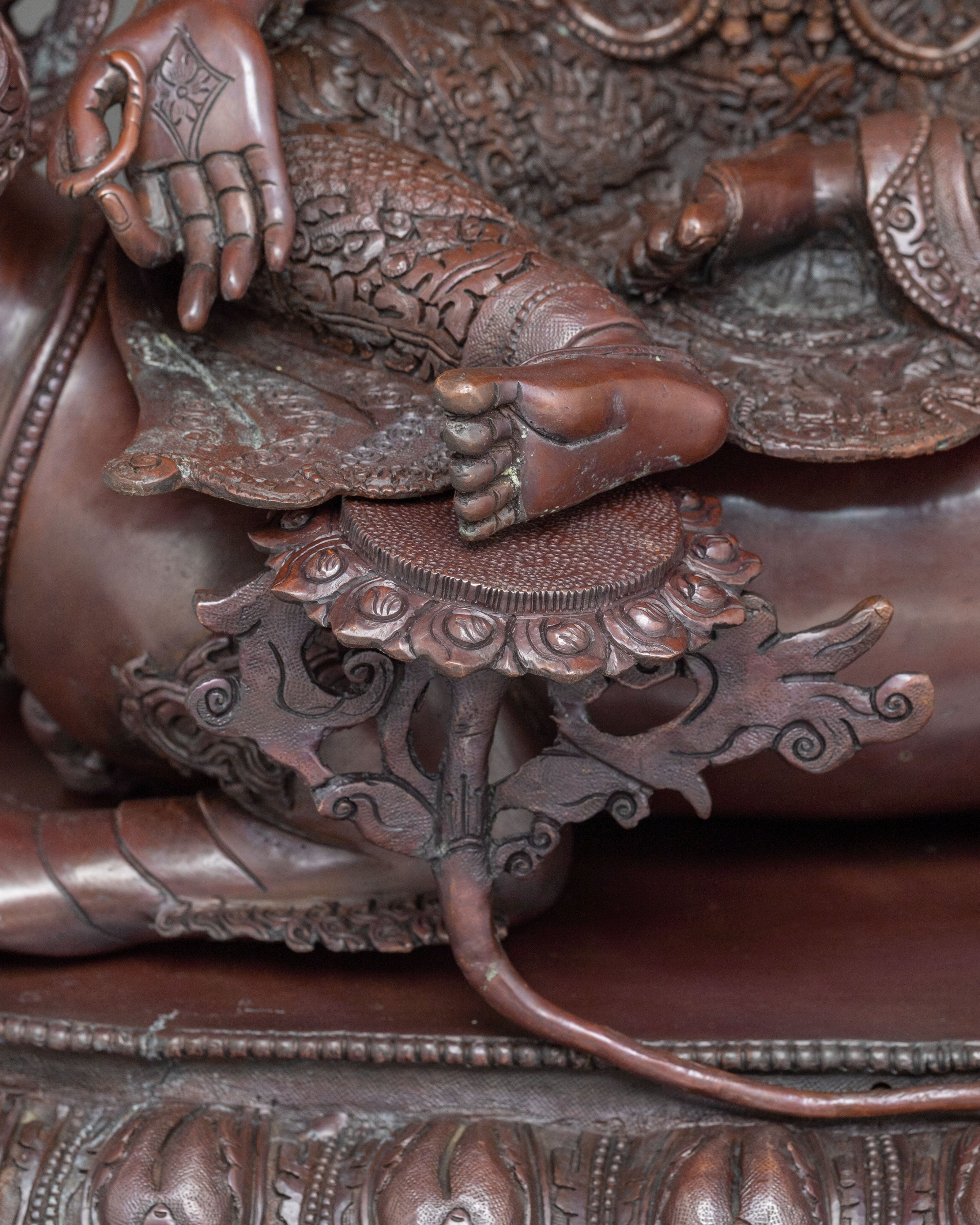 Green Tara Statue | Serene Oxidized Copper Guardian