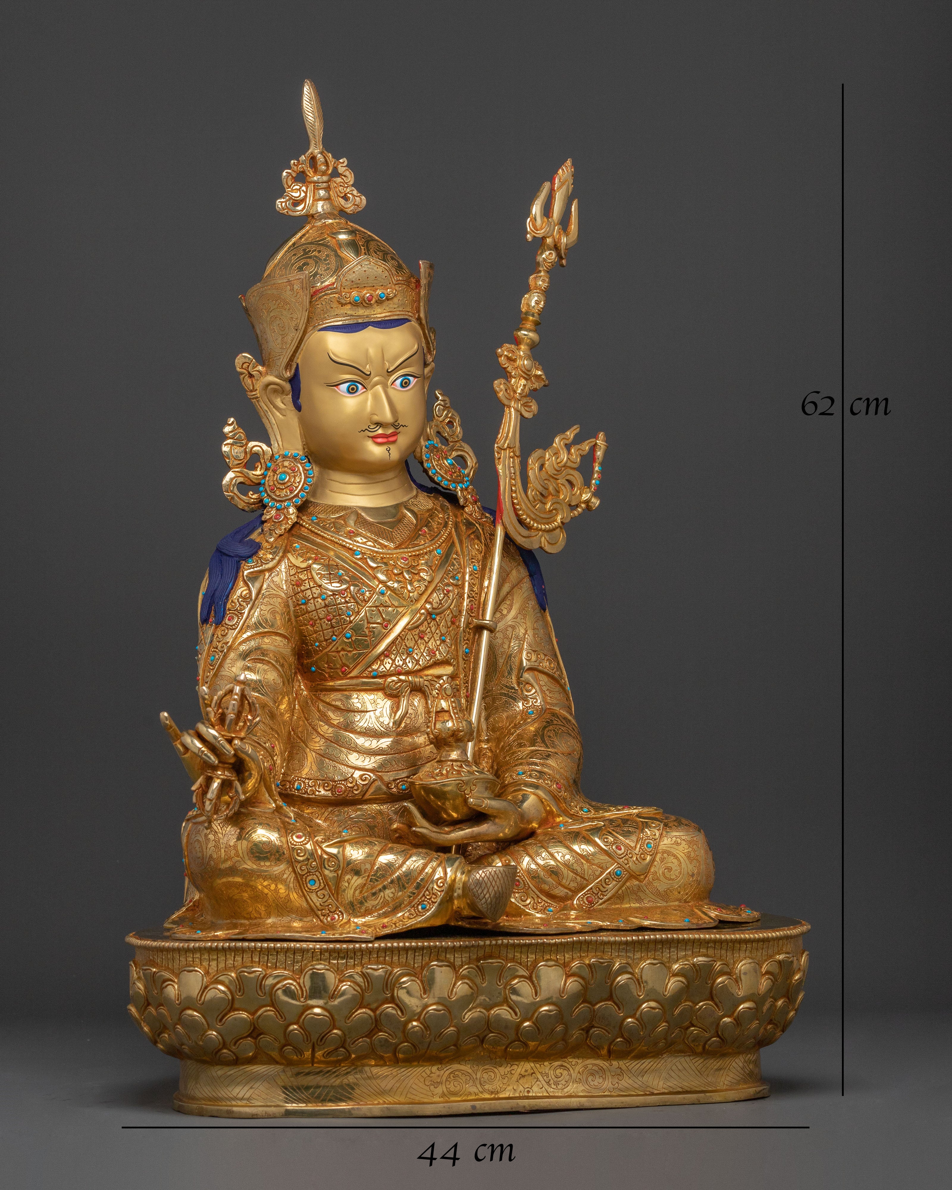 Guru Rinpoche 24K Gold Gilded Sacred Figure | Tibetan Buddhist Sculpture