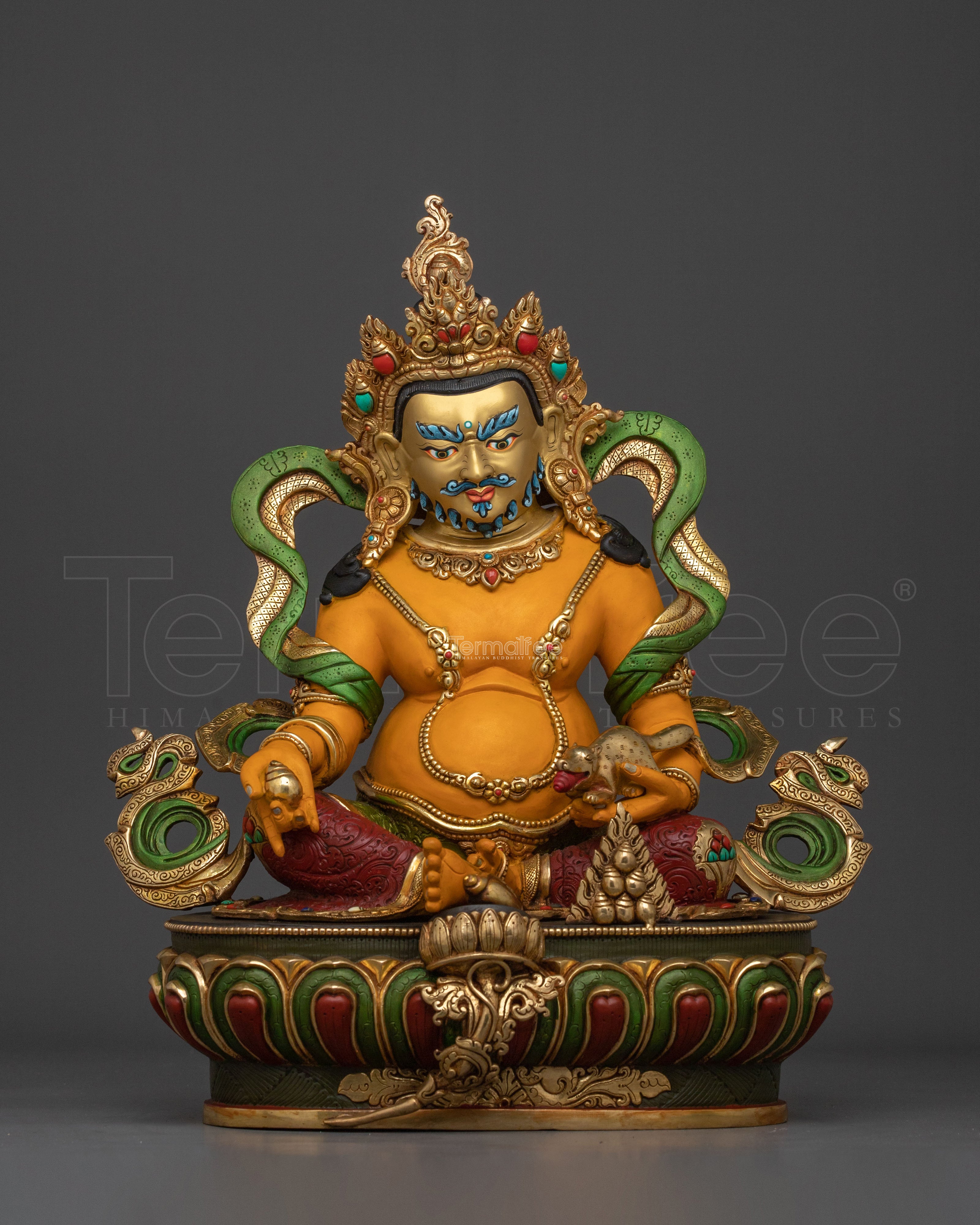 Dzambhala Tibetan Wealth God Statue | 24K Gold Gilded Buddhist Sculpture