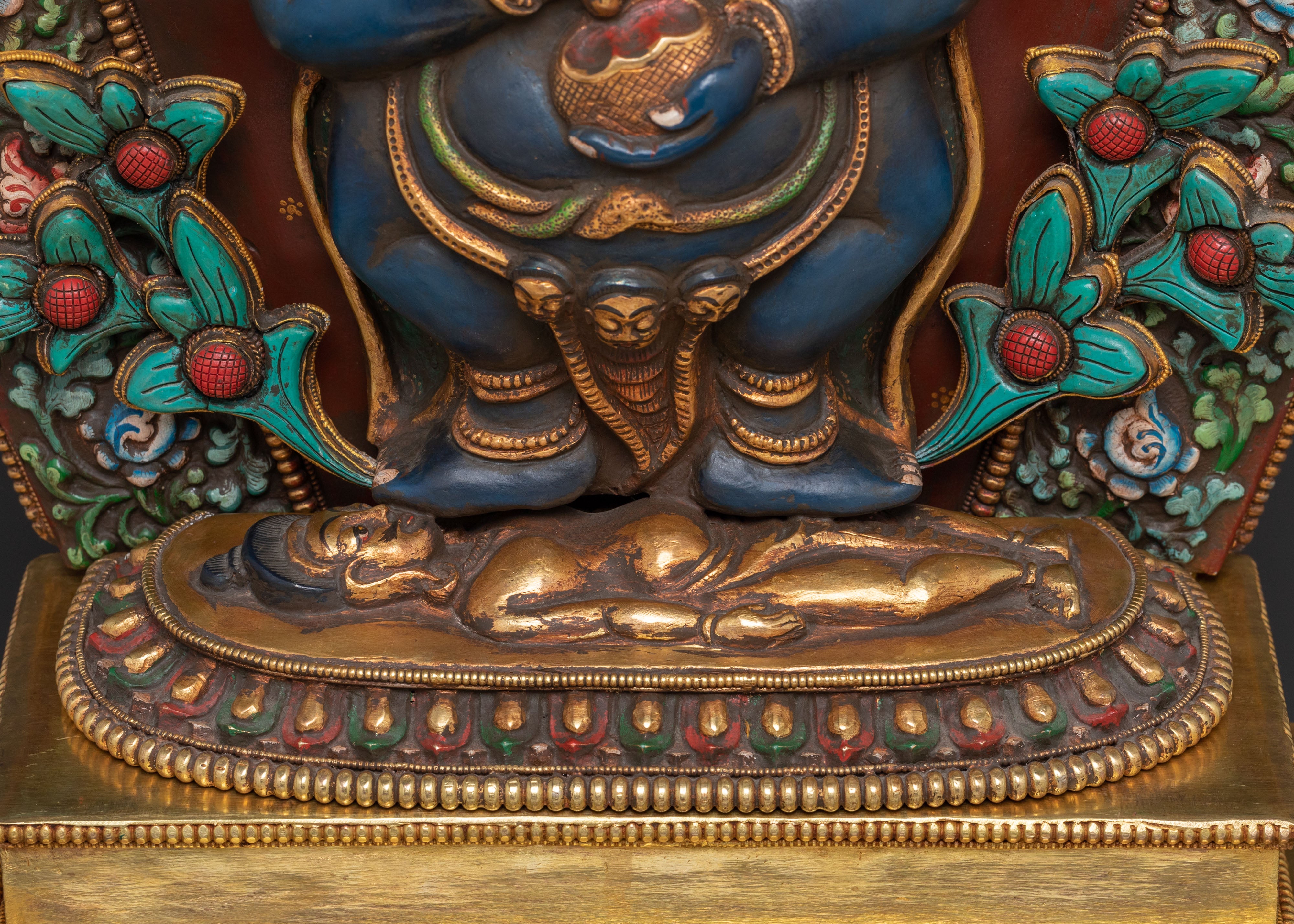 Shakya Mahakala Sacred Statue: 24K Gold Gilded Statue