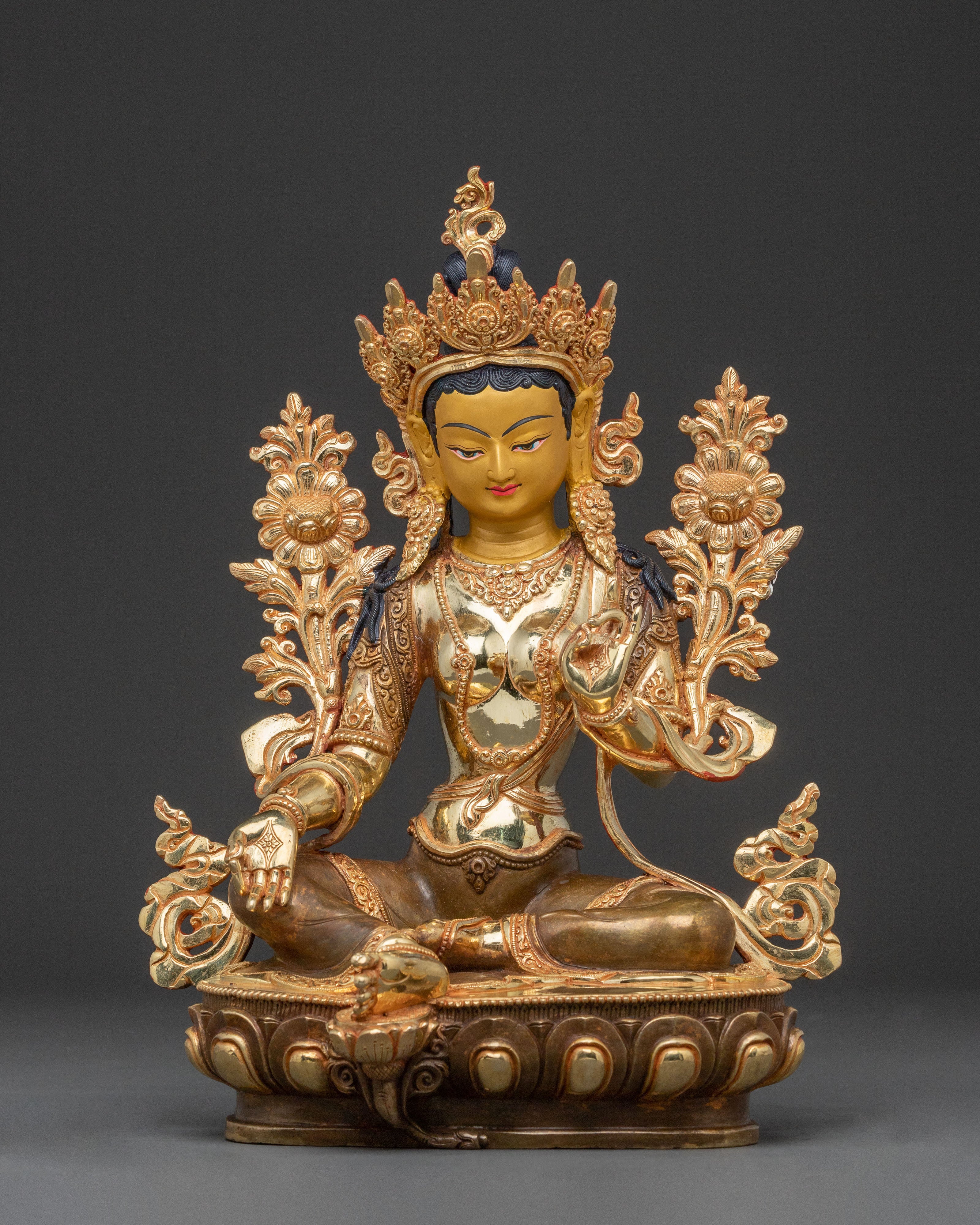 Green Tara Healing Mother Statue | Handcrafted Gold Gilded Copper