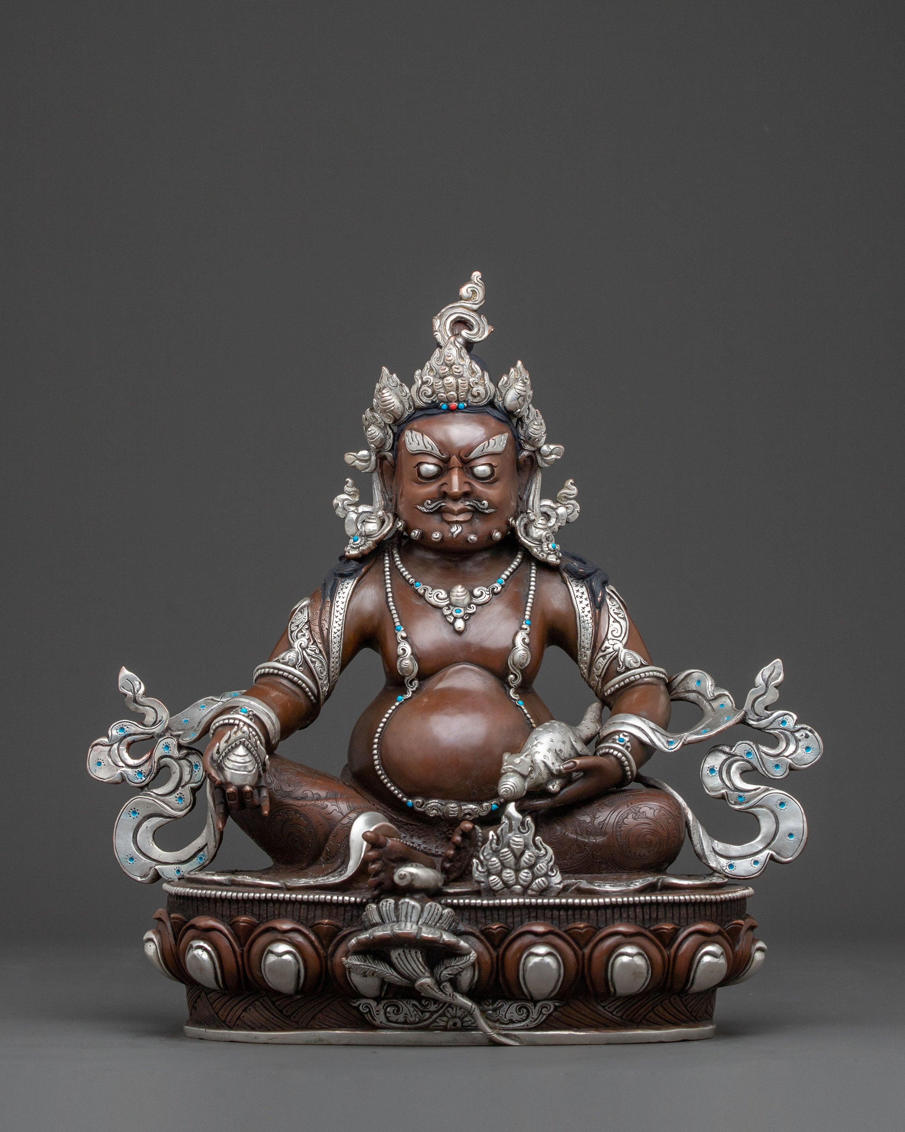 Sacred Dzambhala Statue | Silver-Plated Statue