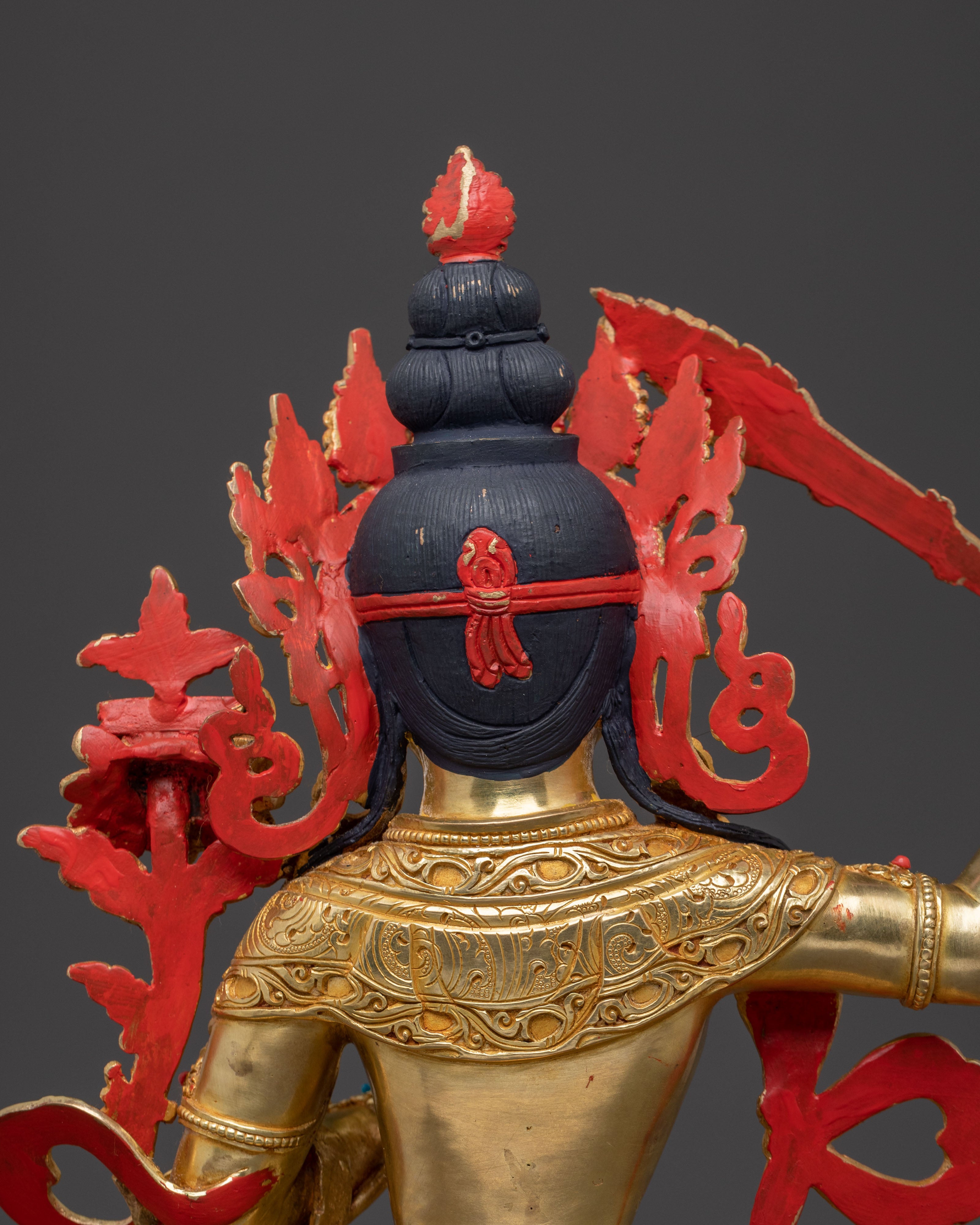 Bodhisattva Manjushri Handcrafted Statue: 24K Gold Gilded