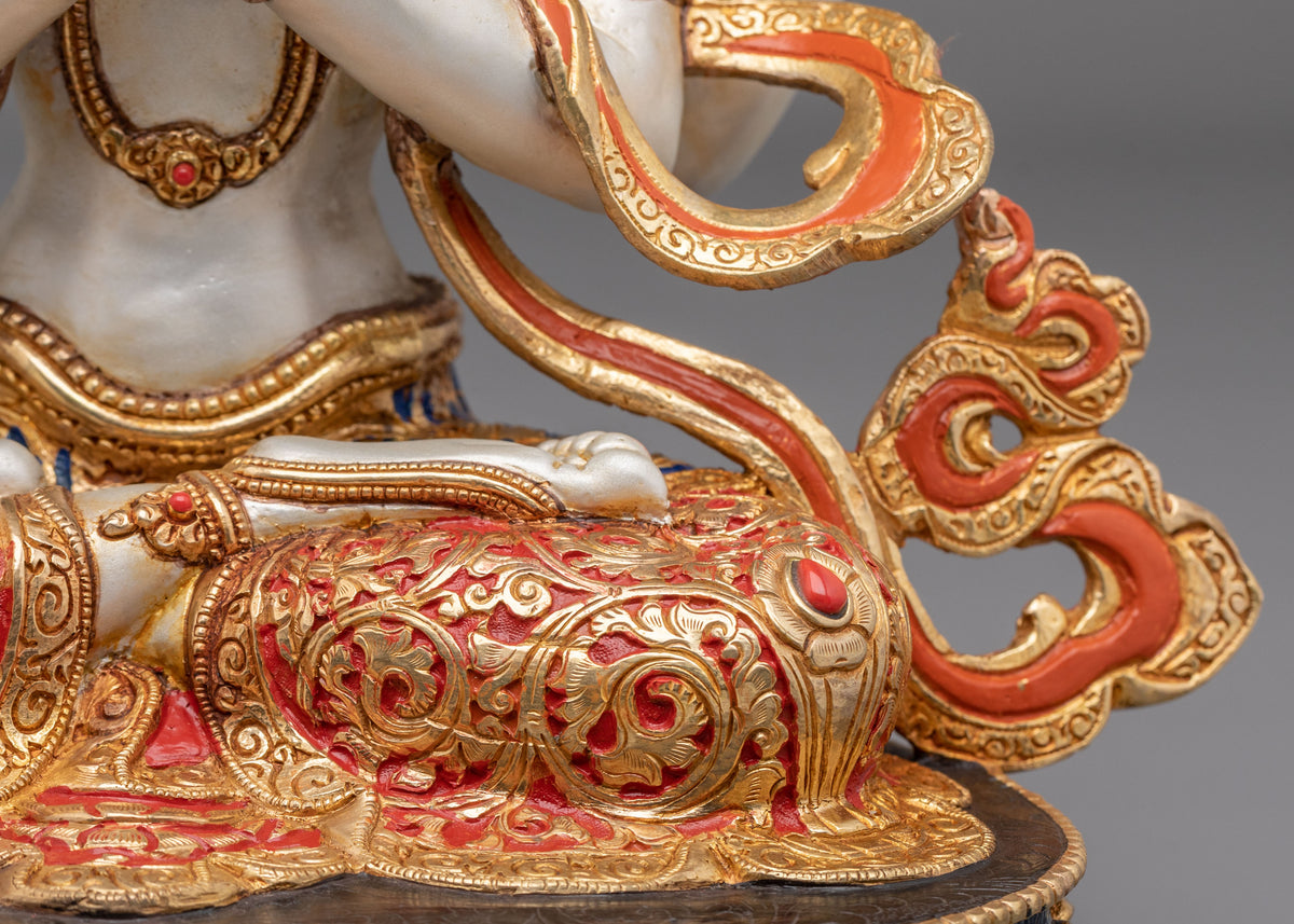 Four Armed Chenrezig Fire Gold Gilded Sculpture | Home Decor
