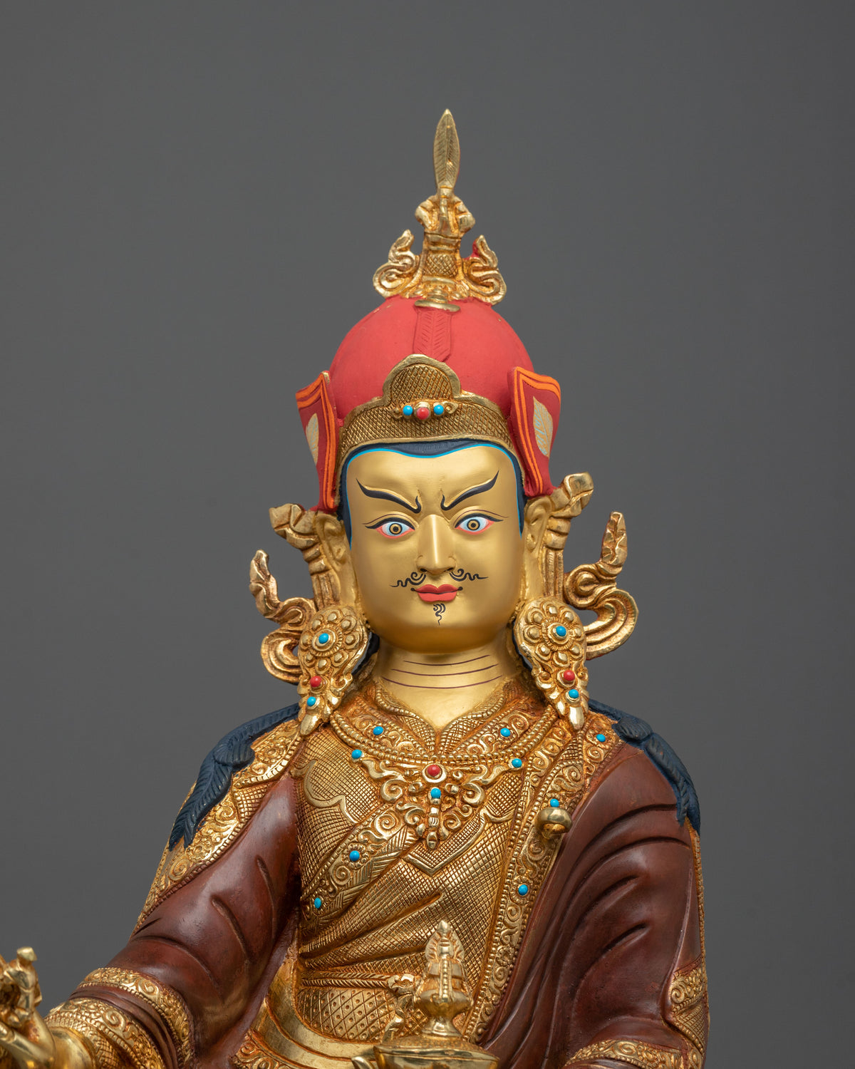 Guru Rinpoche 24K Gold-Coated Statue | Tibetan Guru Figurine