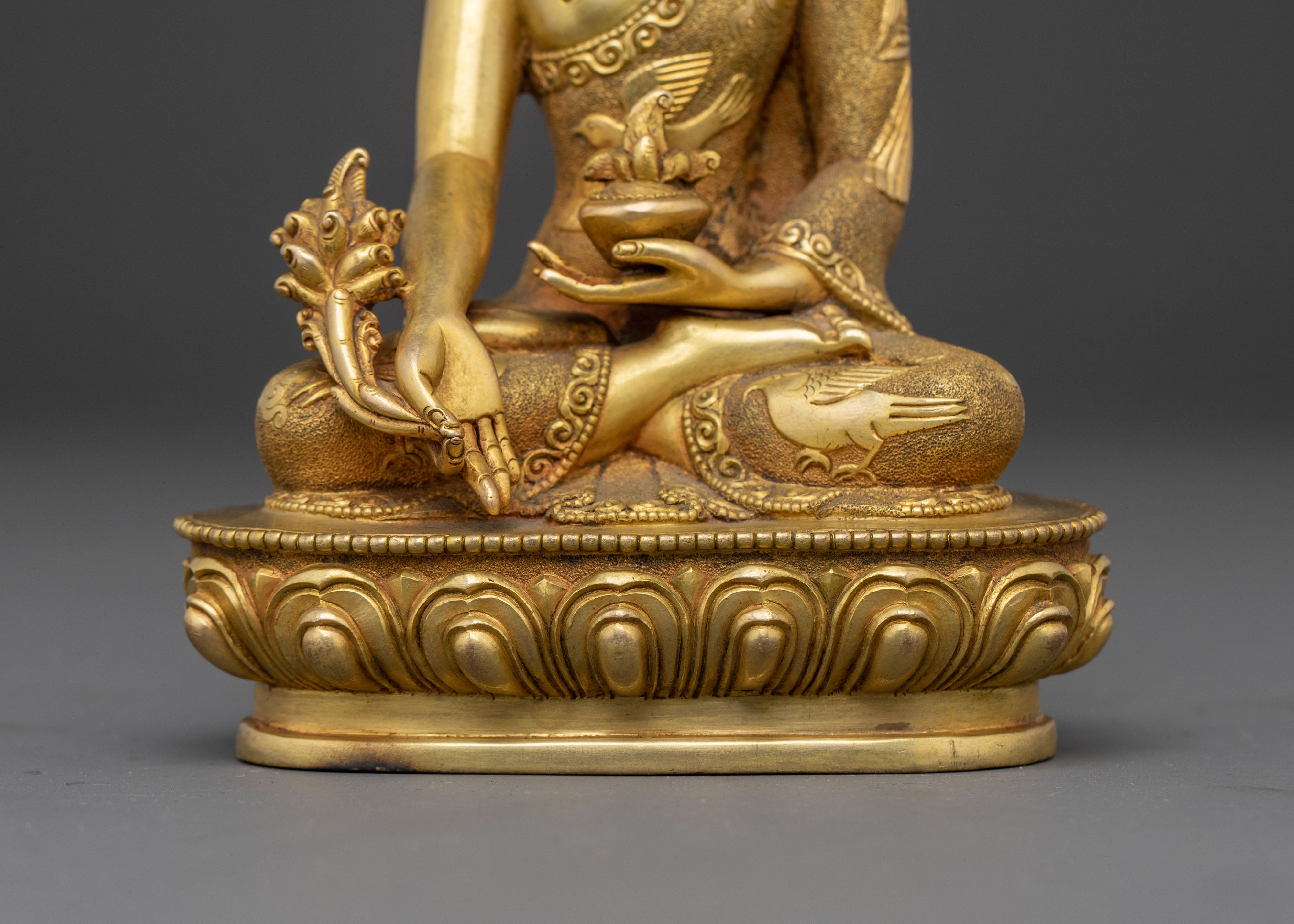 Medicine Buddha Carved Statue – 24K Gold Gilded