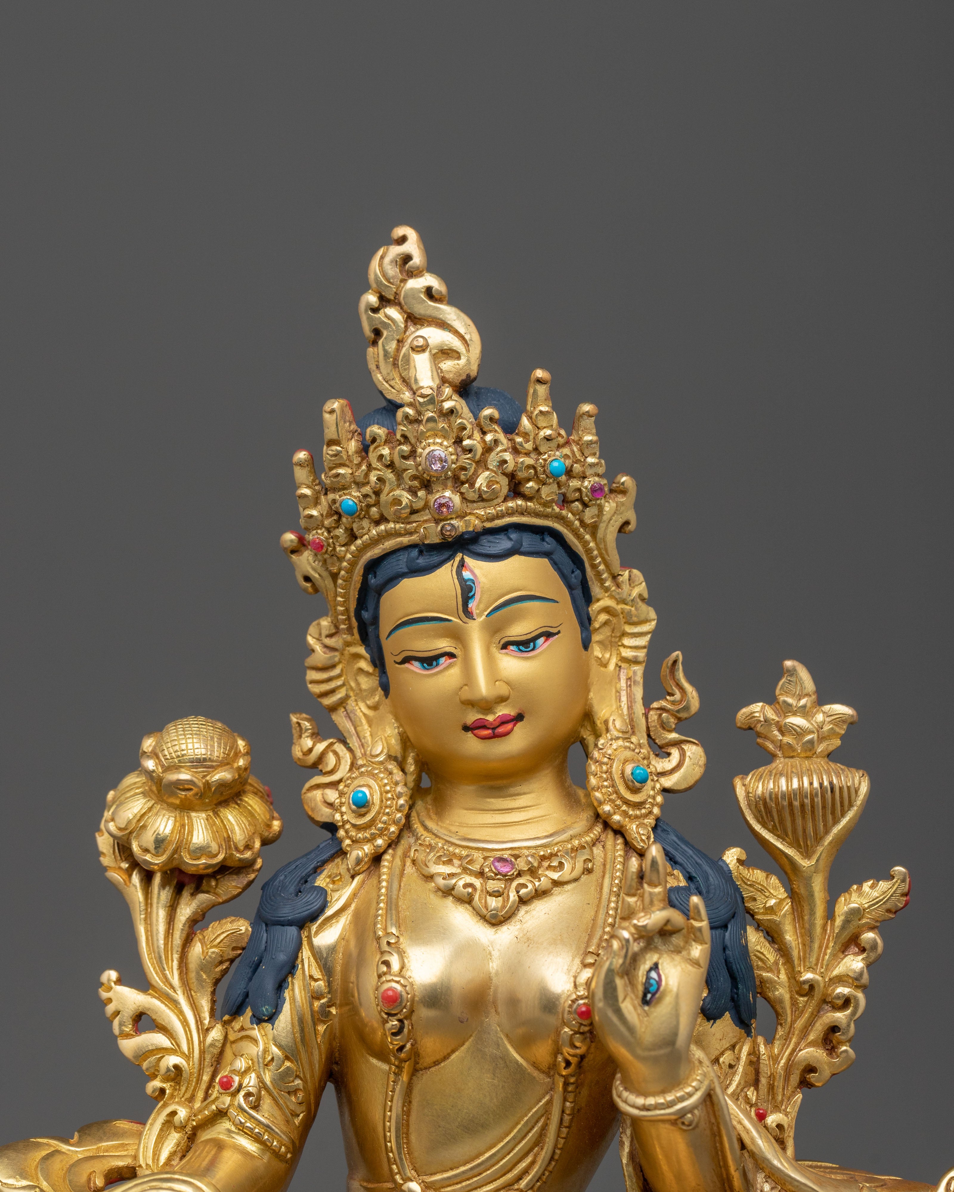 Tibetan Goddess | White Tara Sculpture Gilded in 24K Gold
