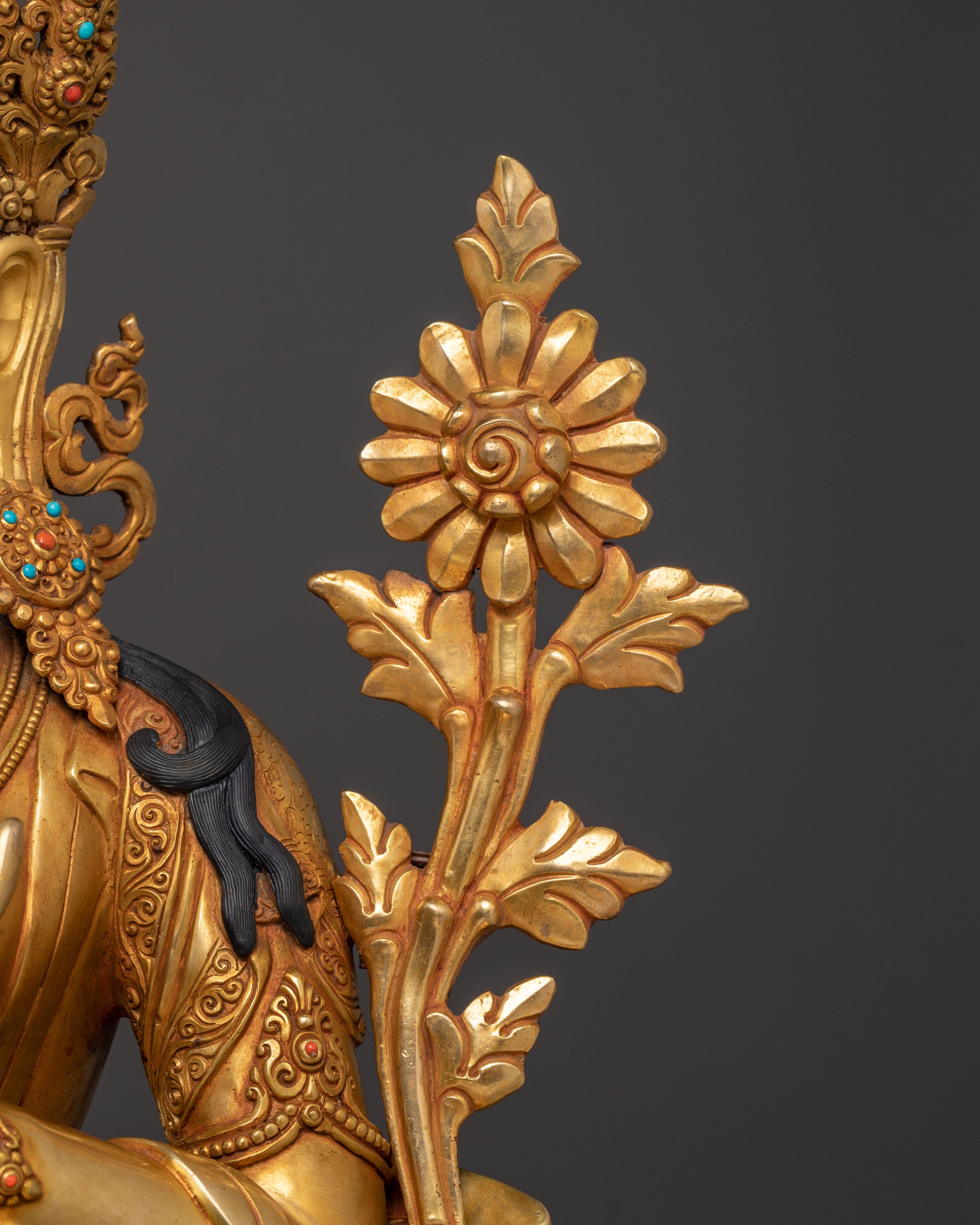 Green Tara Statue | 24K Gold Gilded Serenity