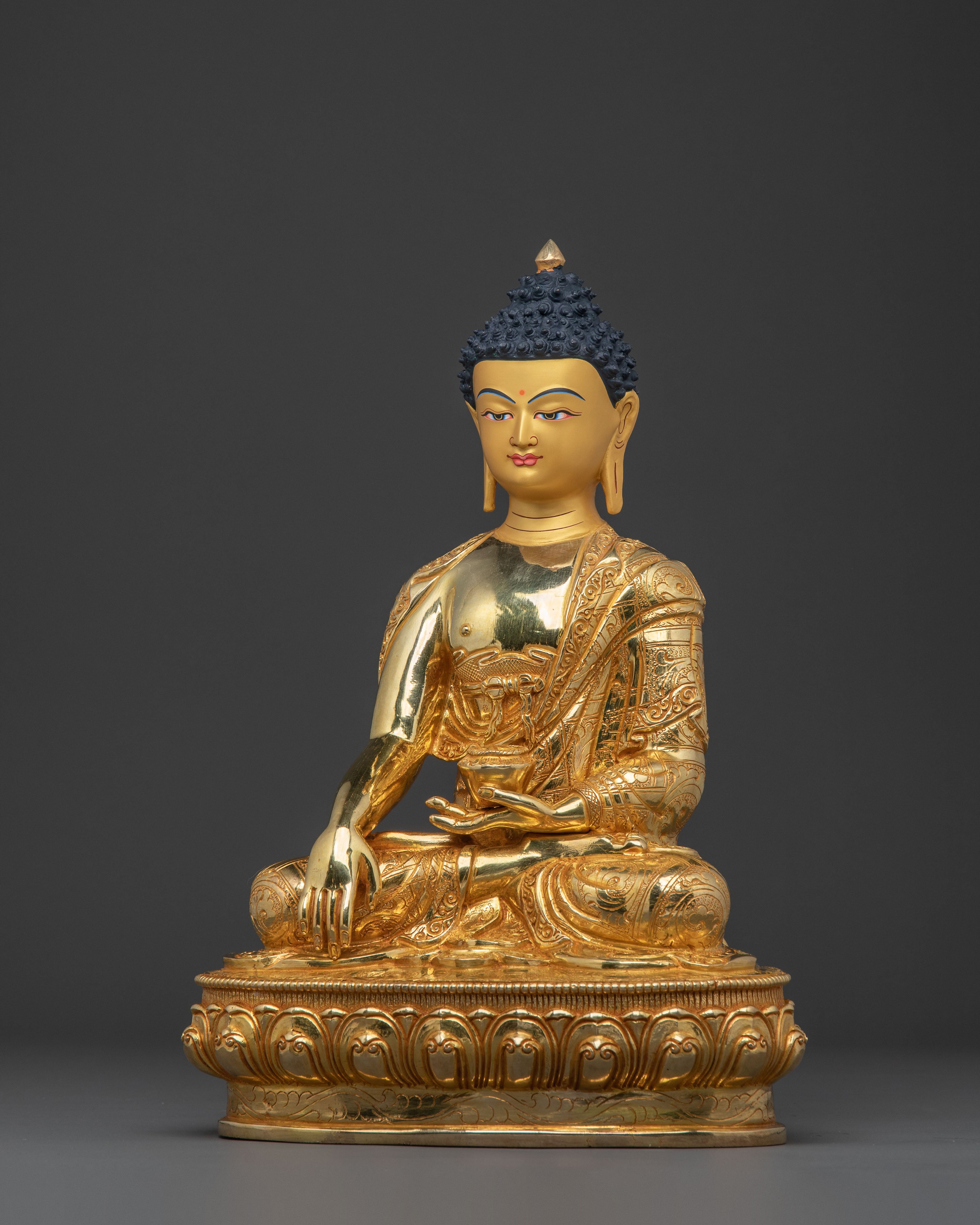 Serene 24K Gold Gilded Meditation Buddha Shakyamuni Sculpture