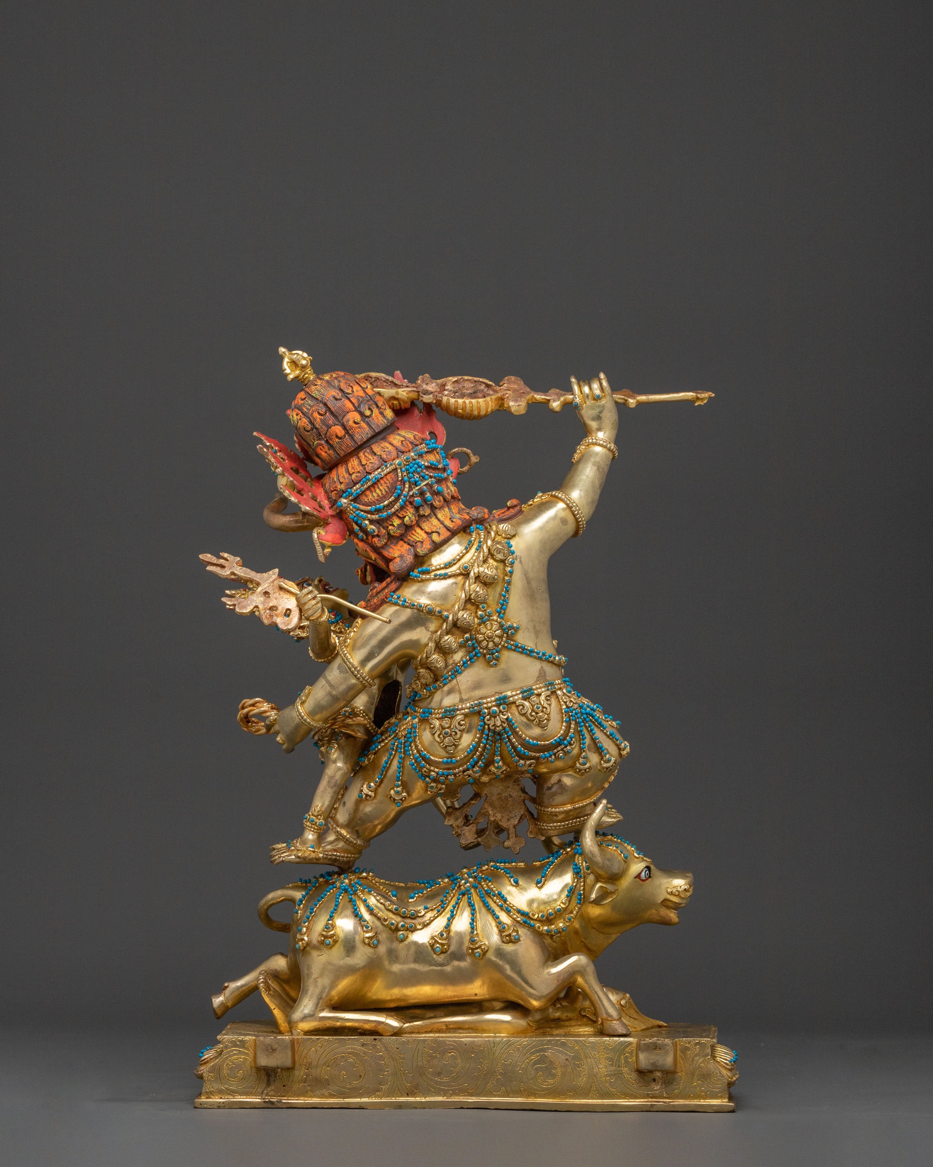 Yama Dharmaraja Sacred Statue: 24K Gold Gilded Protector