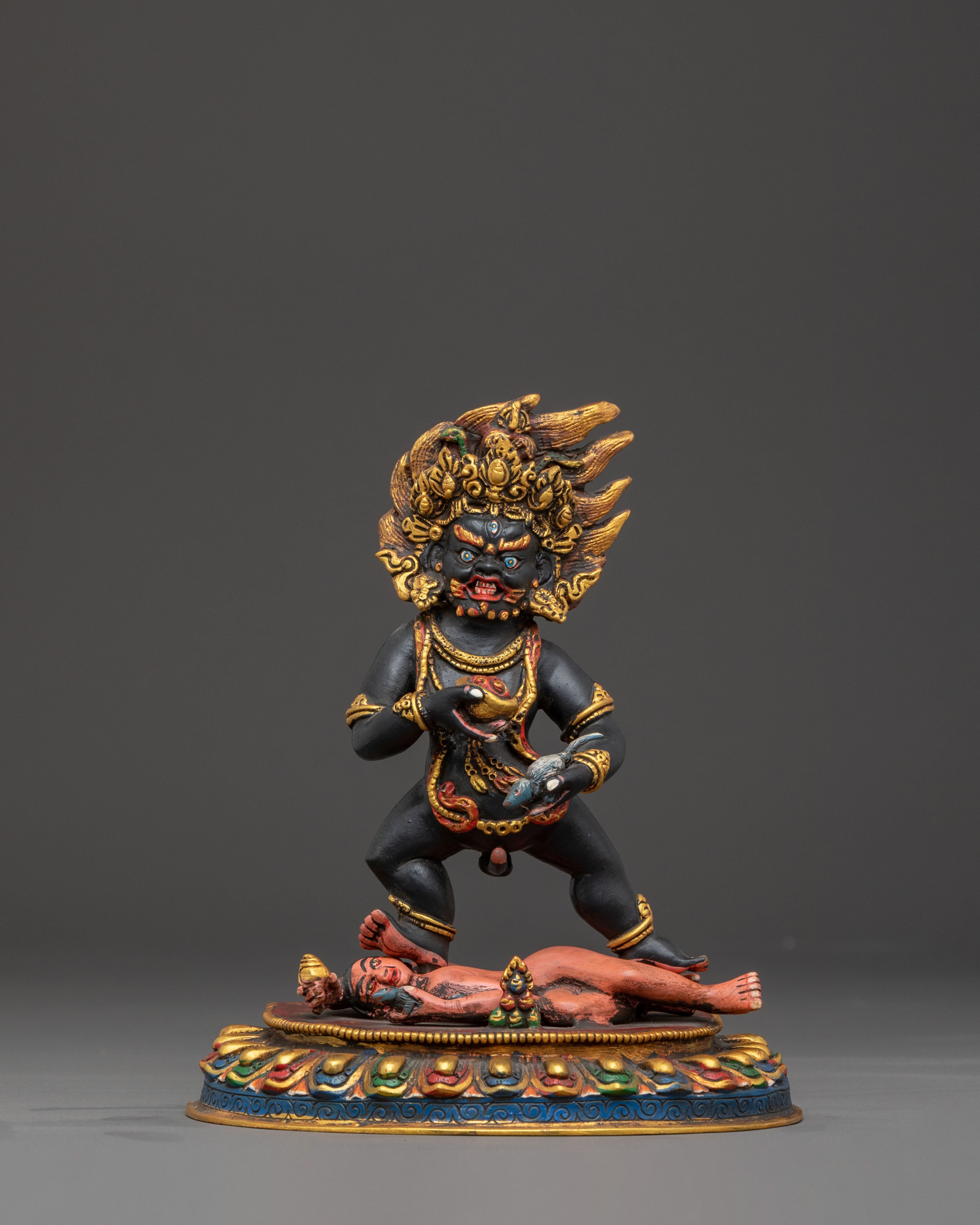Black Dzambhala Tibetan Statue: Hand-Painted Copper Art