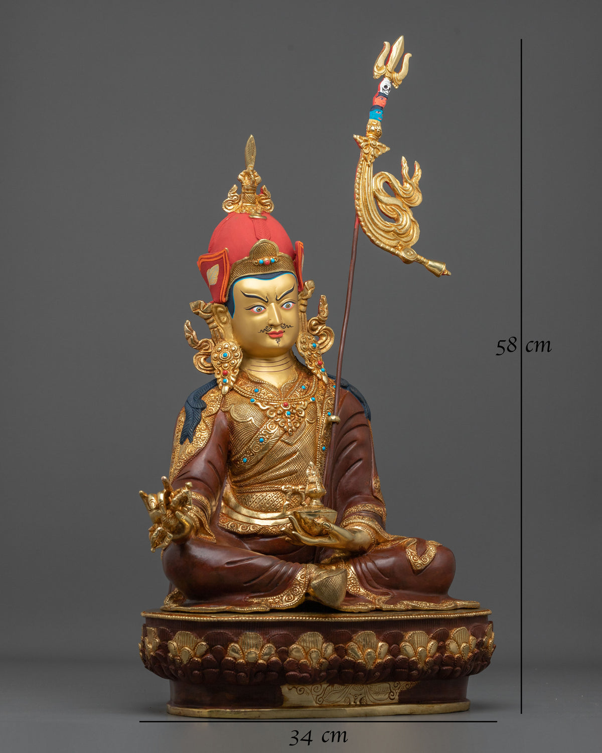 Guru Rinpoche 24K Gold-Coated Statue | Tibetan Guru Figurine