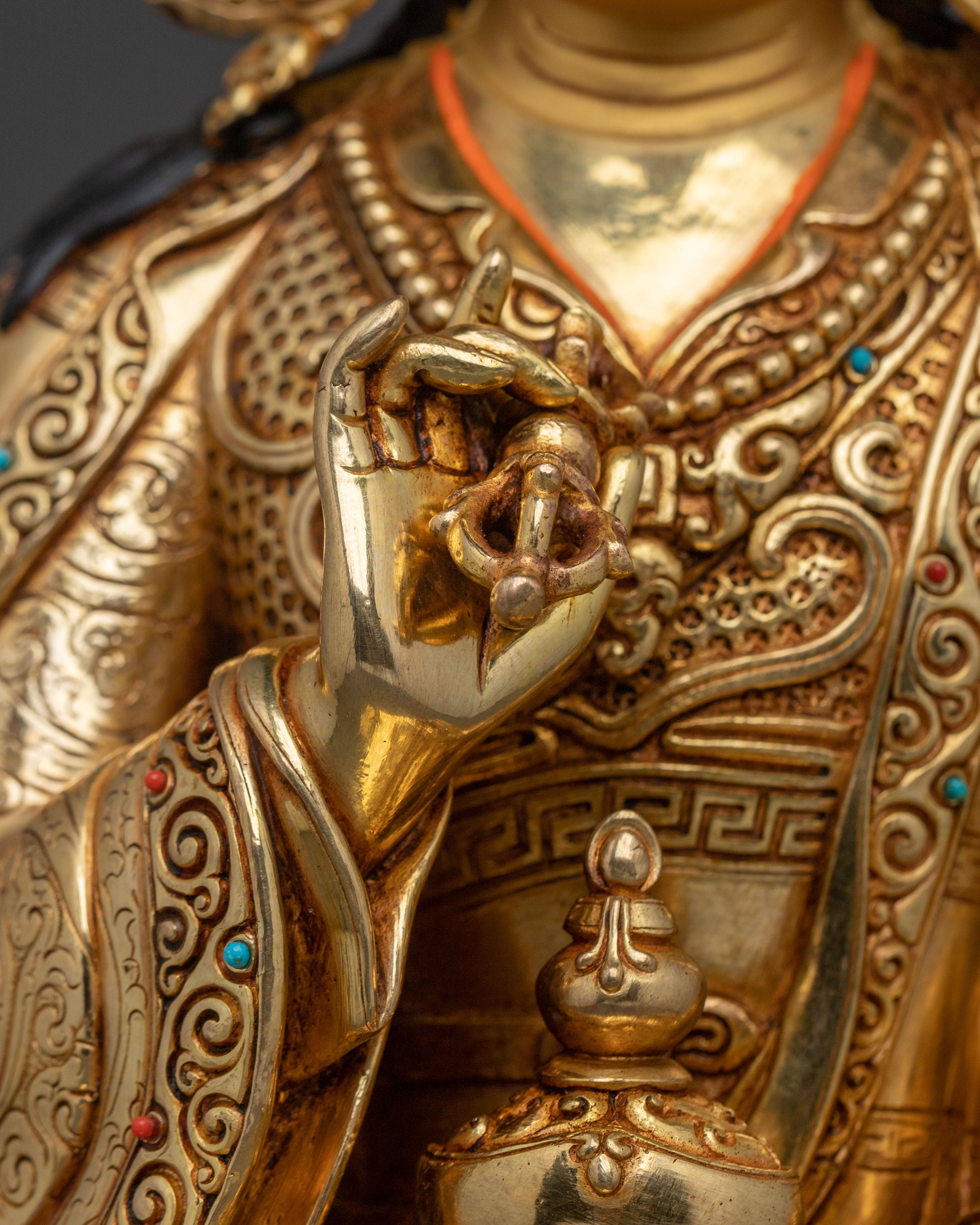 Tibetan Buddhist Figurine of Guru Tsokye Dorje | 24K Gold Gilded Sacred Sculpture