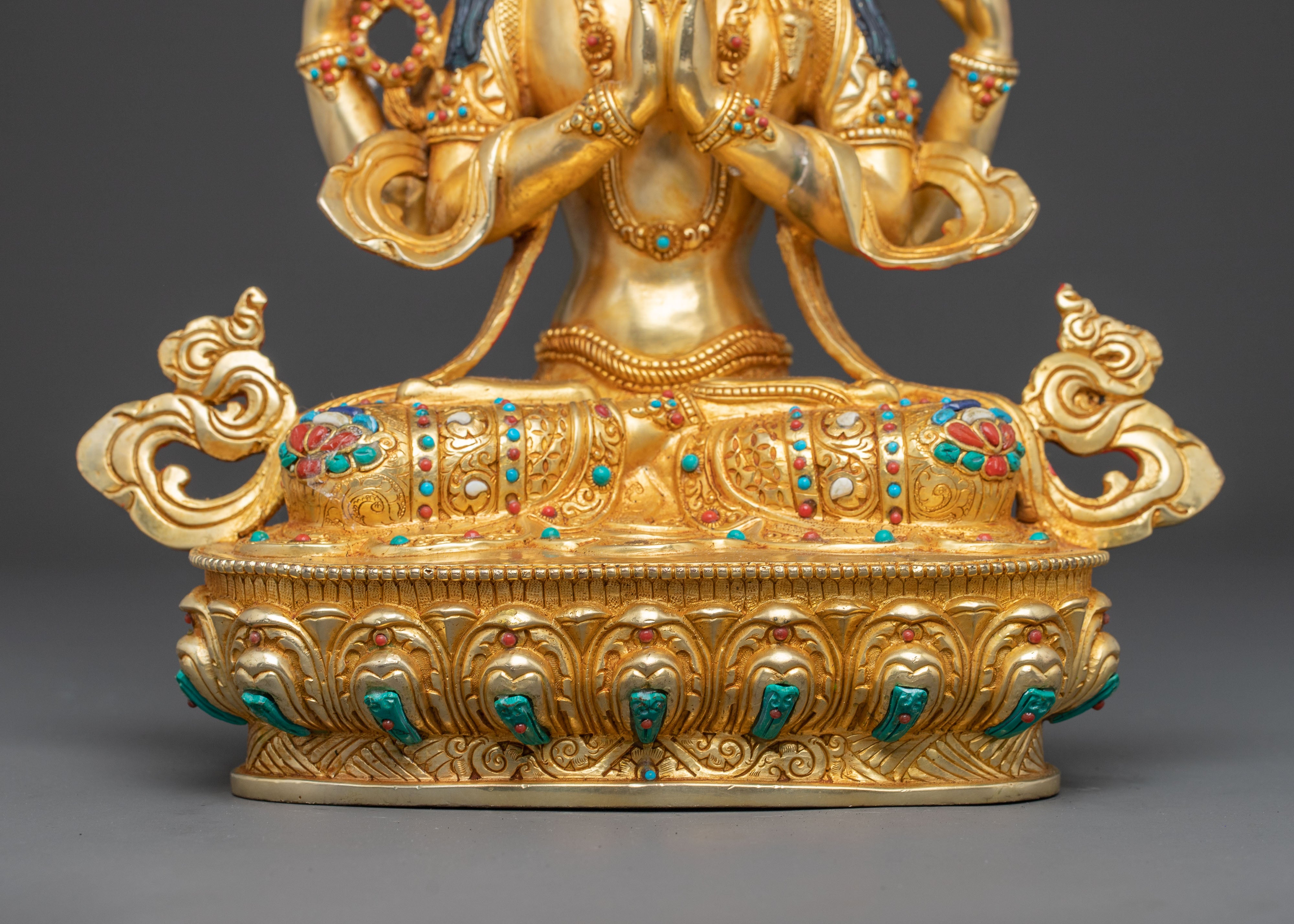 Handcrafted Sacred Chenrezig Bodhisattva Copper Statue