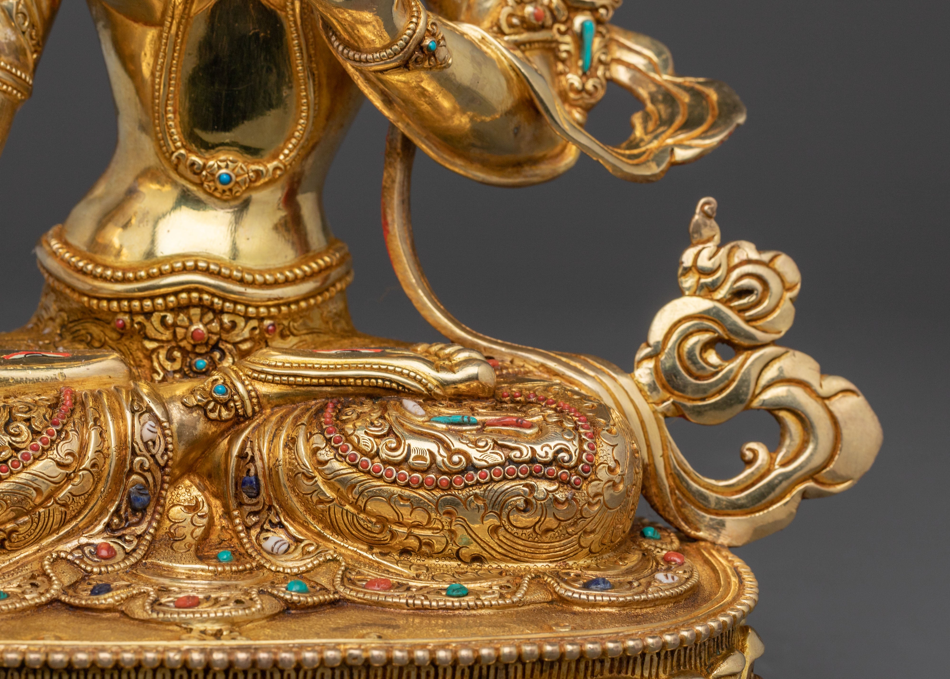 Radiant Spiritual Statue of White Tara | 24K Gold Gilded Artistry
