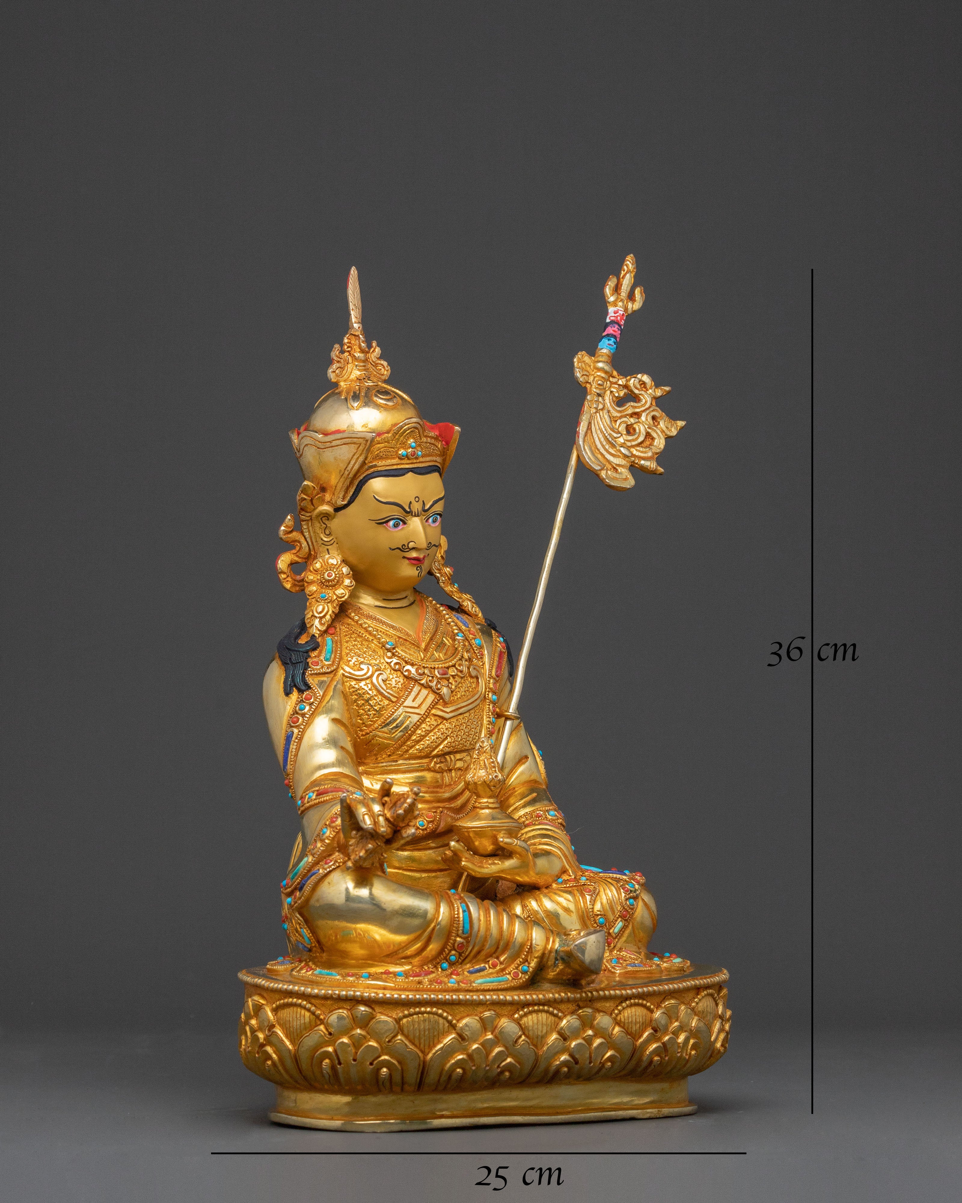 Sacred Guru Rinpoche Statue of Wisdom, Gilded Copper