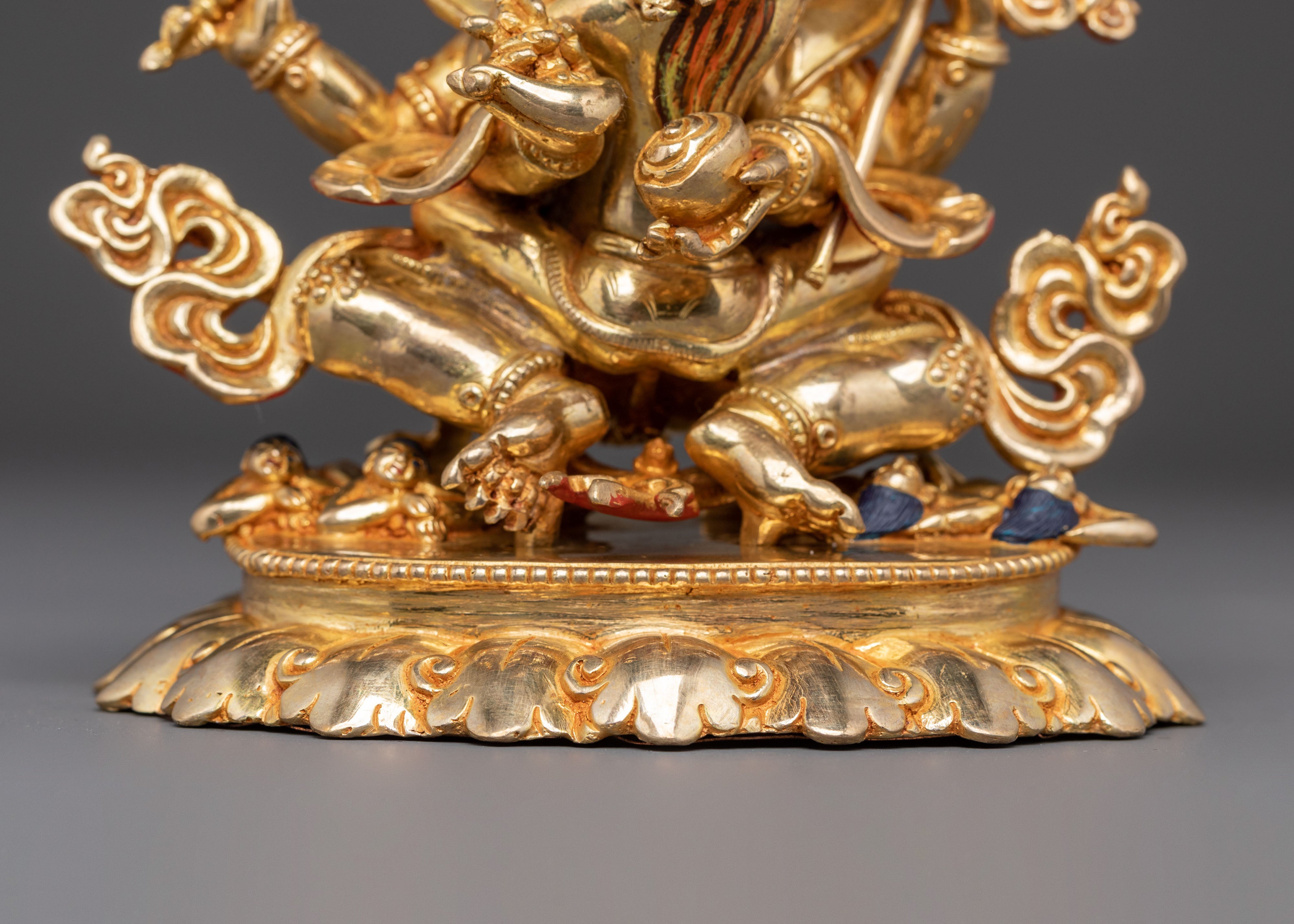 Statue of Seated Four Armed Mahakala | 6.7 Inch Himalayan Art