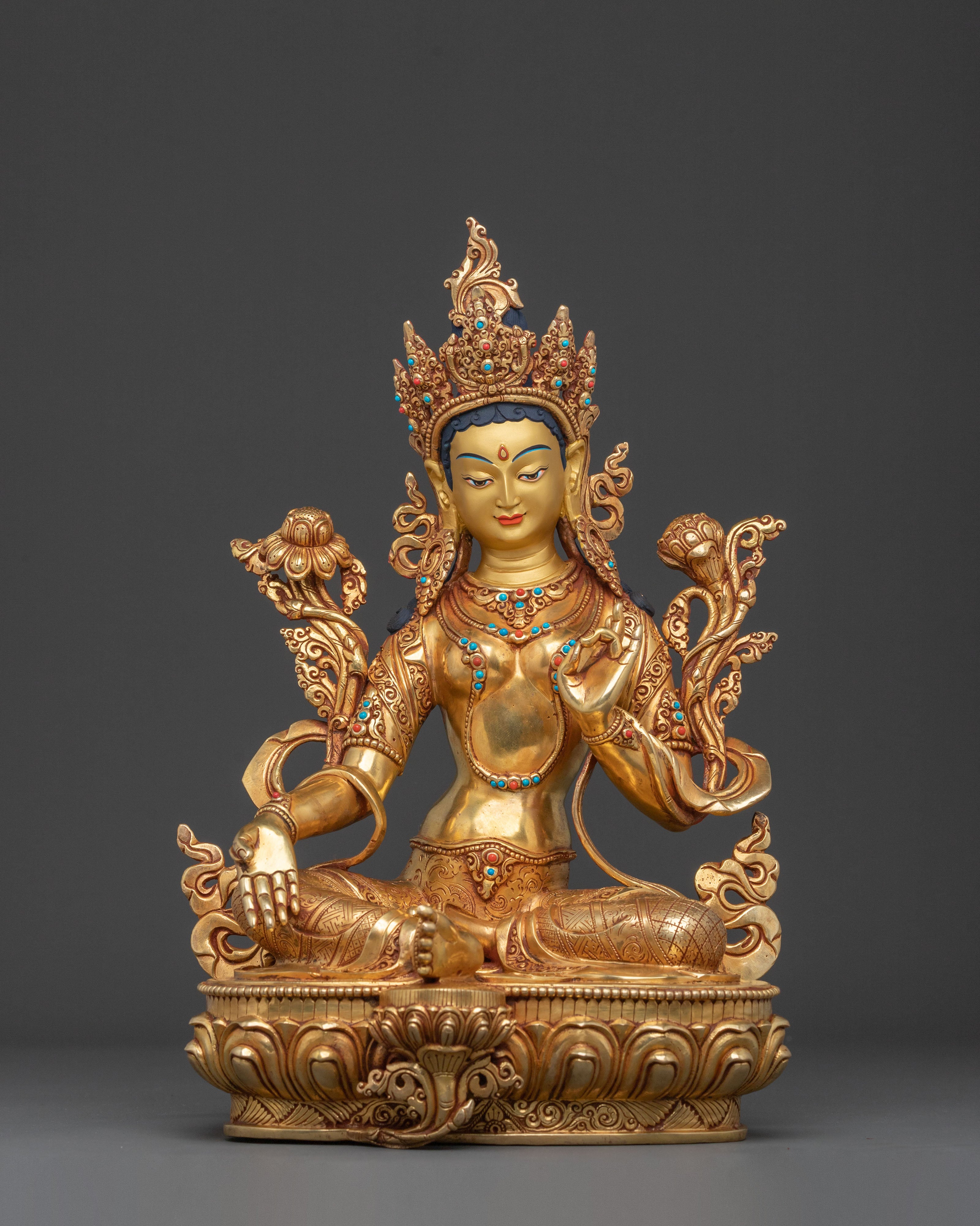 Green Tara Buddhist Protection Sculpture | Goddess of Swift Compassion