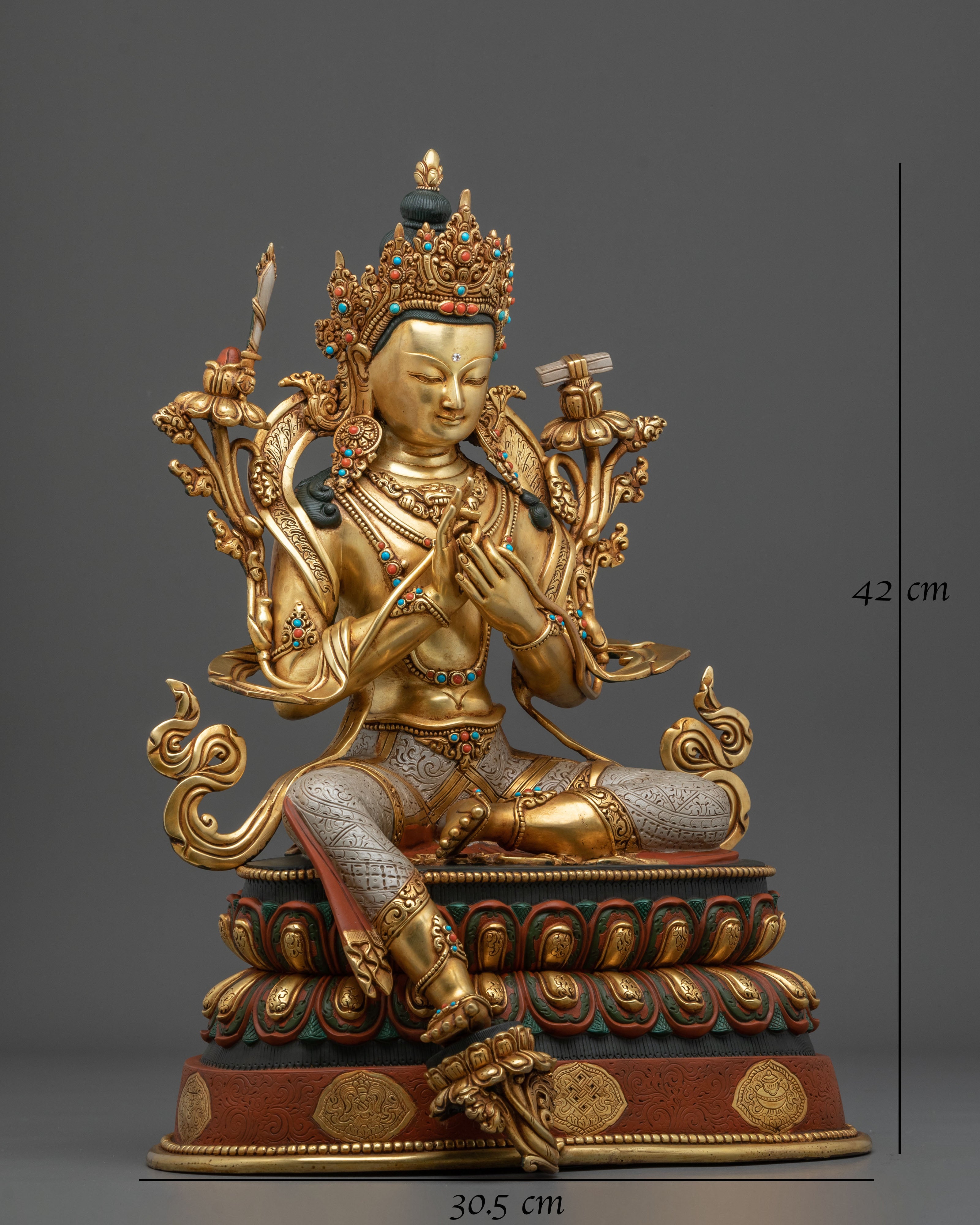 Tikshna Manjushri Meditation Statue | 24K Gold Gilded Copper Sculpture