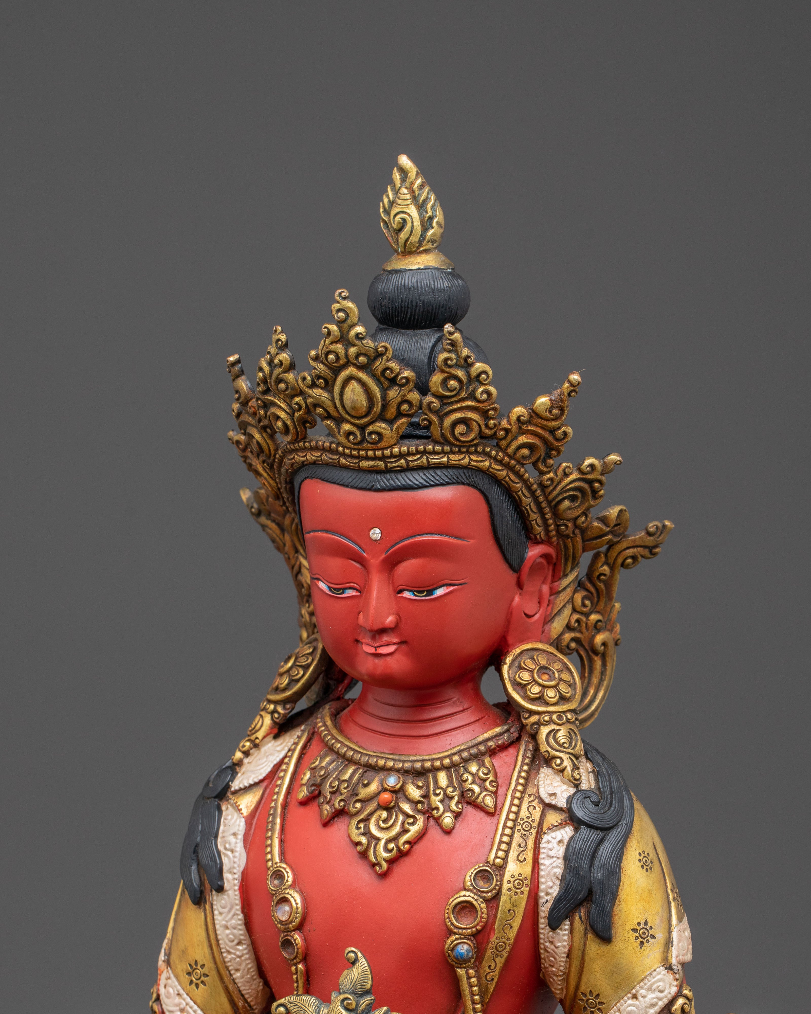 Amitayus Handcrafted Sacred Statue: Serene Copper Artistry