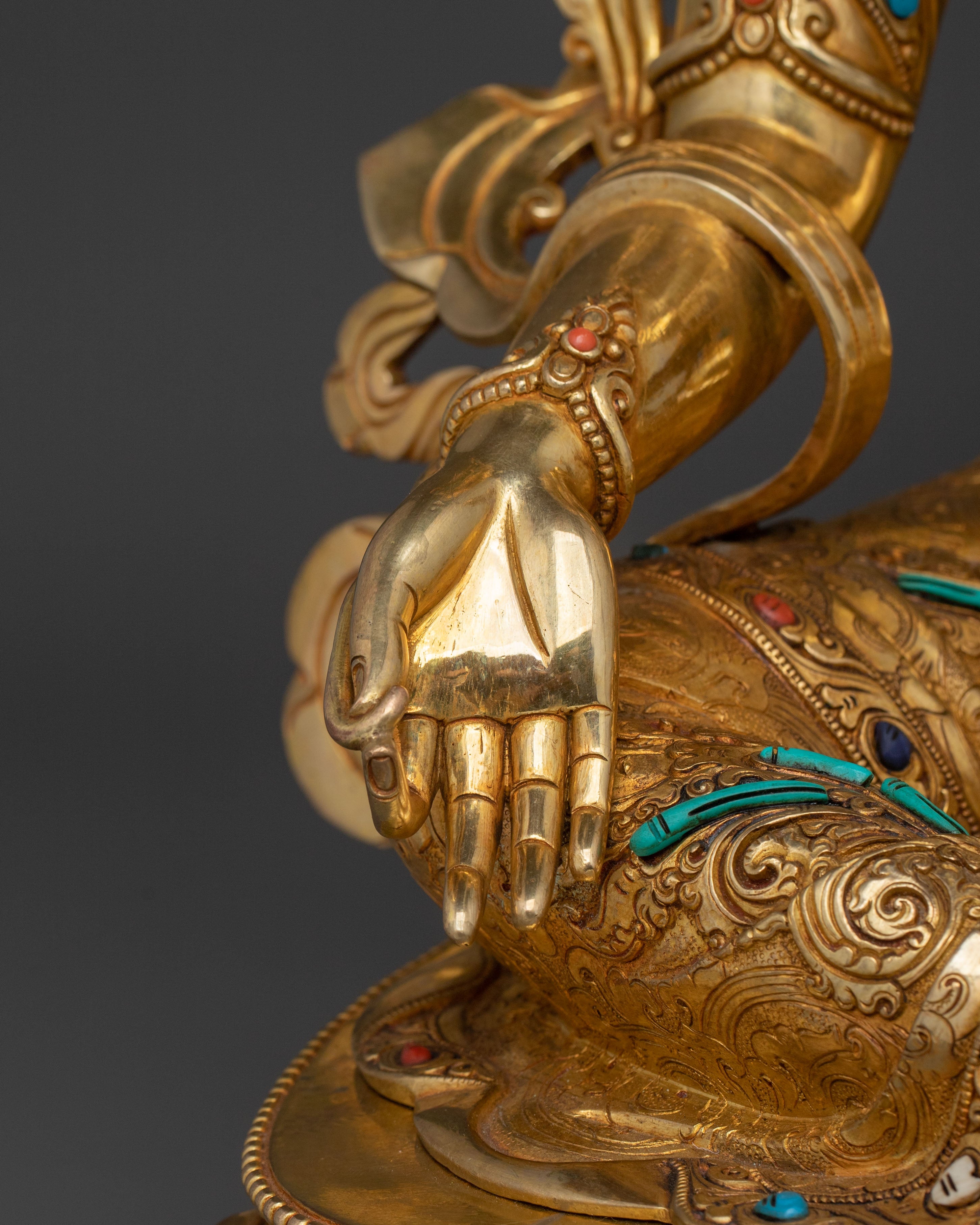 Goddess Green Tara Fire Gold Gilded Statue: Symbol of Compassion