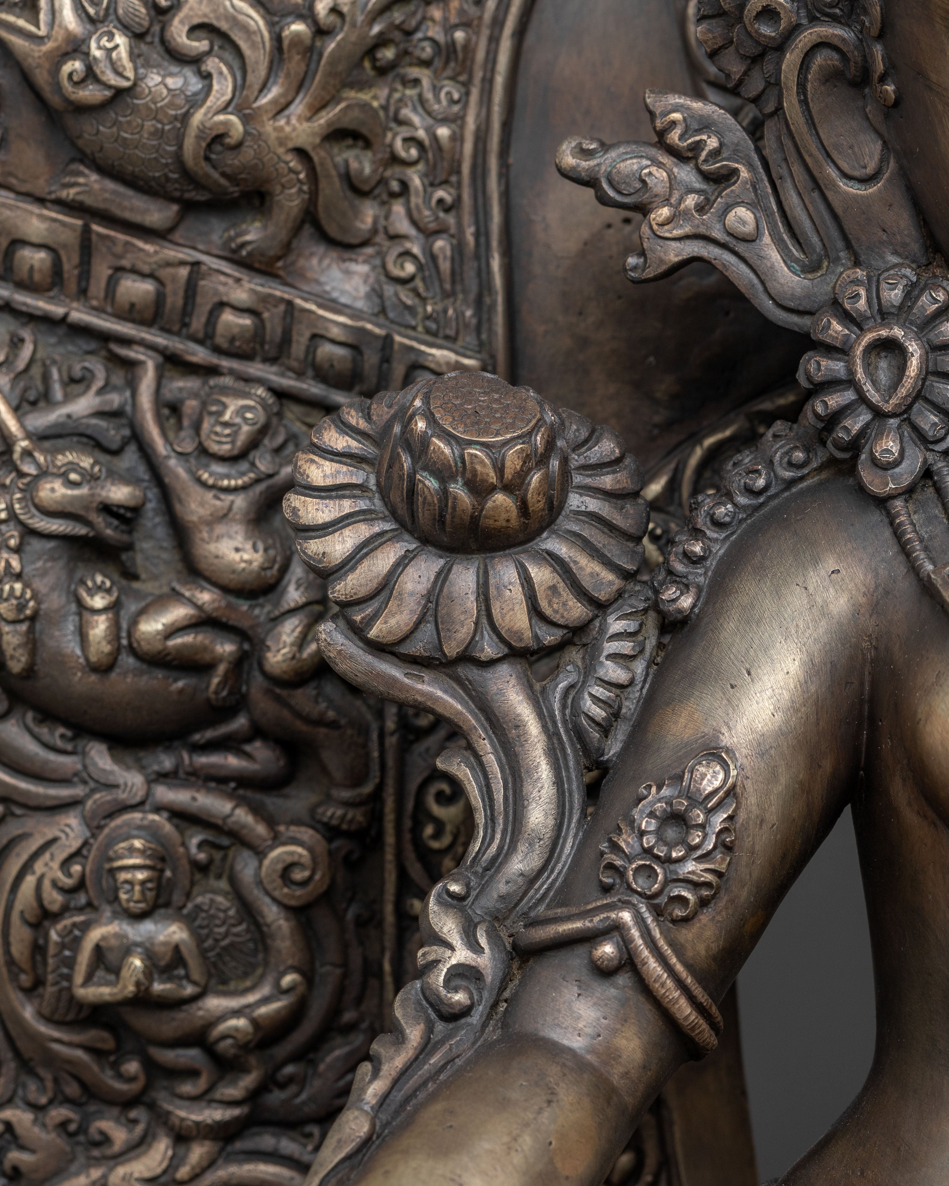 Green Tara Statue | Bronze Figure with Wooden Base