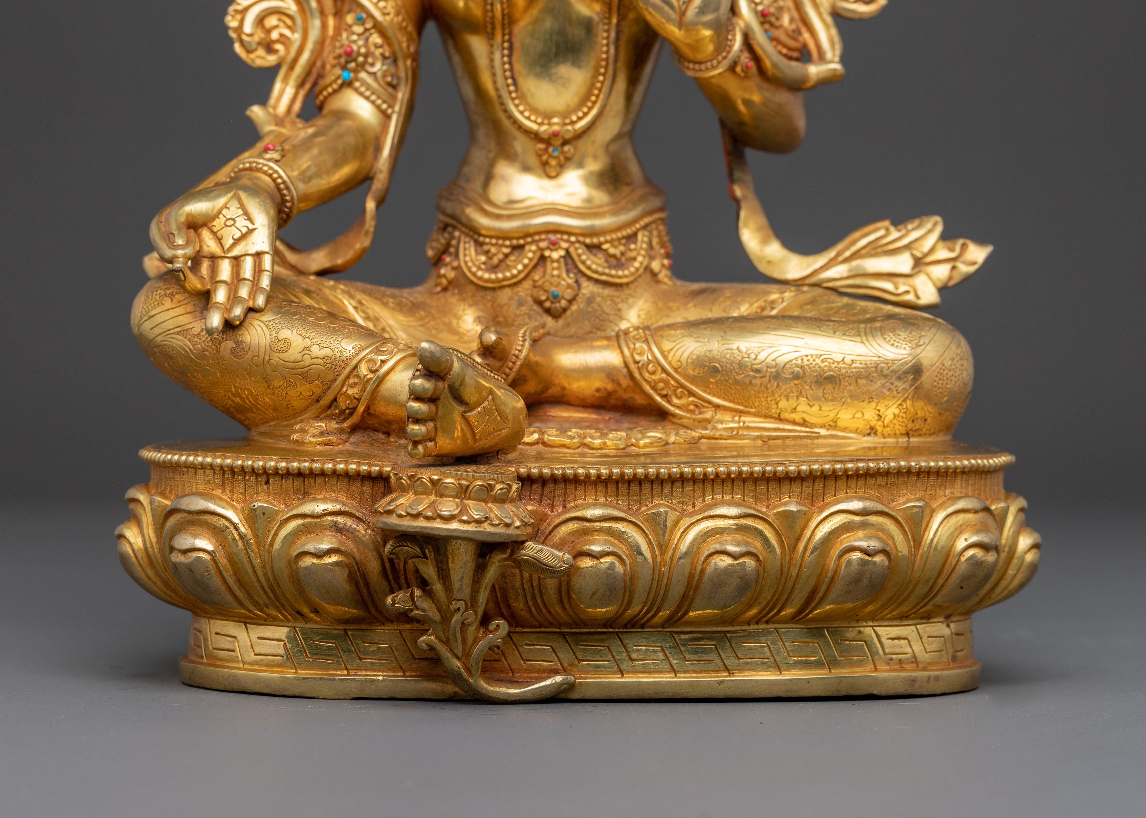 Mother Green Tara Golden Sculpture | Traditional Nepali Handmade Statue