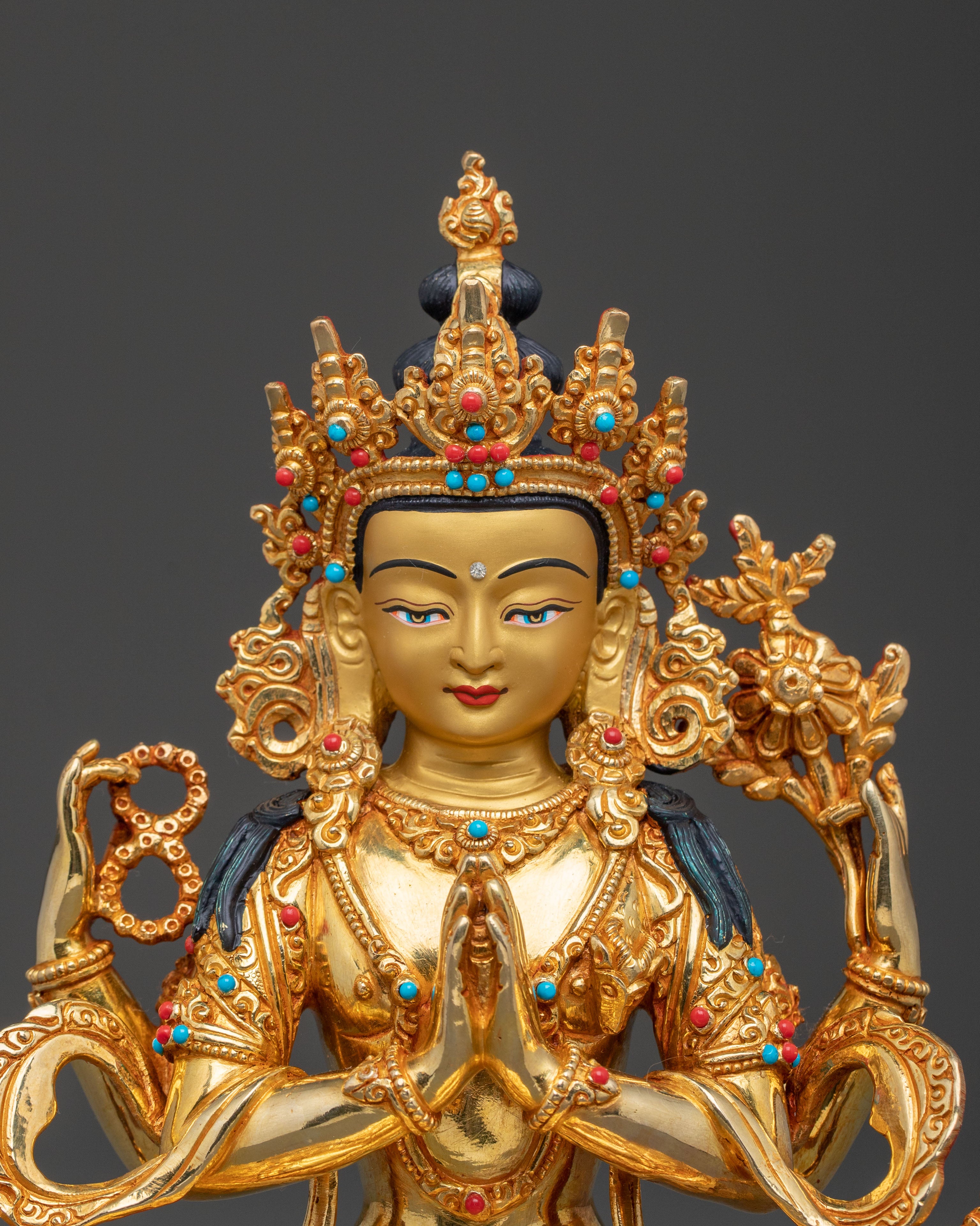 Chenrezig 24k Gold Gilded Statue | Compassion Deity