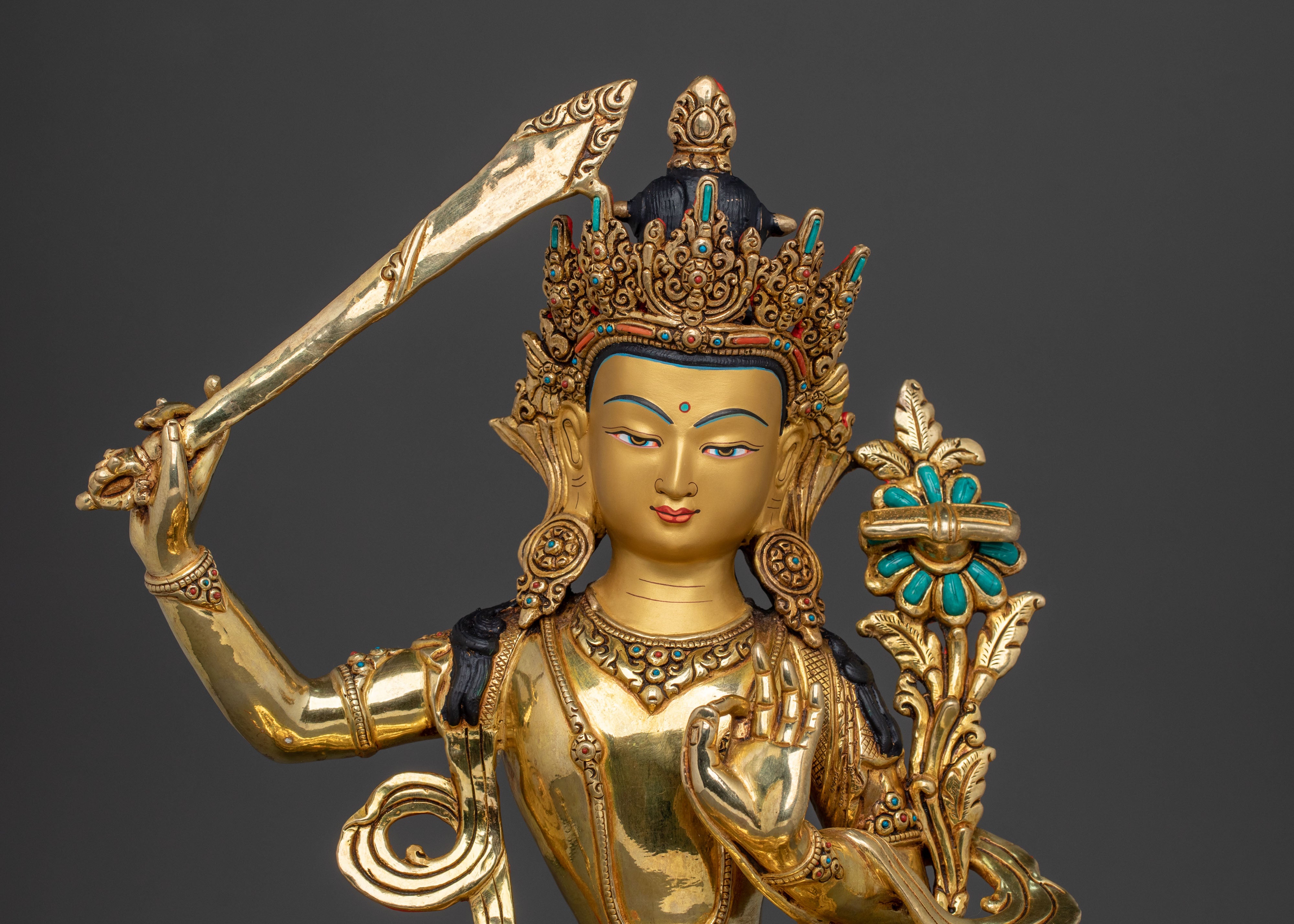 Handcrafted Himalayan Manjushri Statue | Wisdom Deity Sculpture