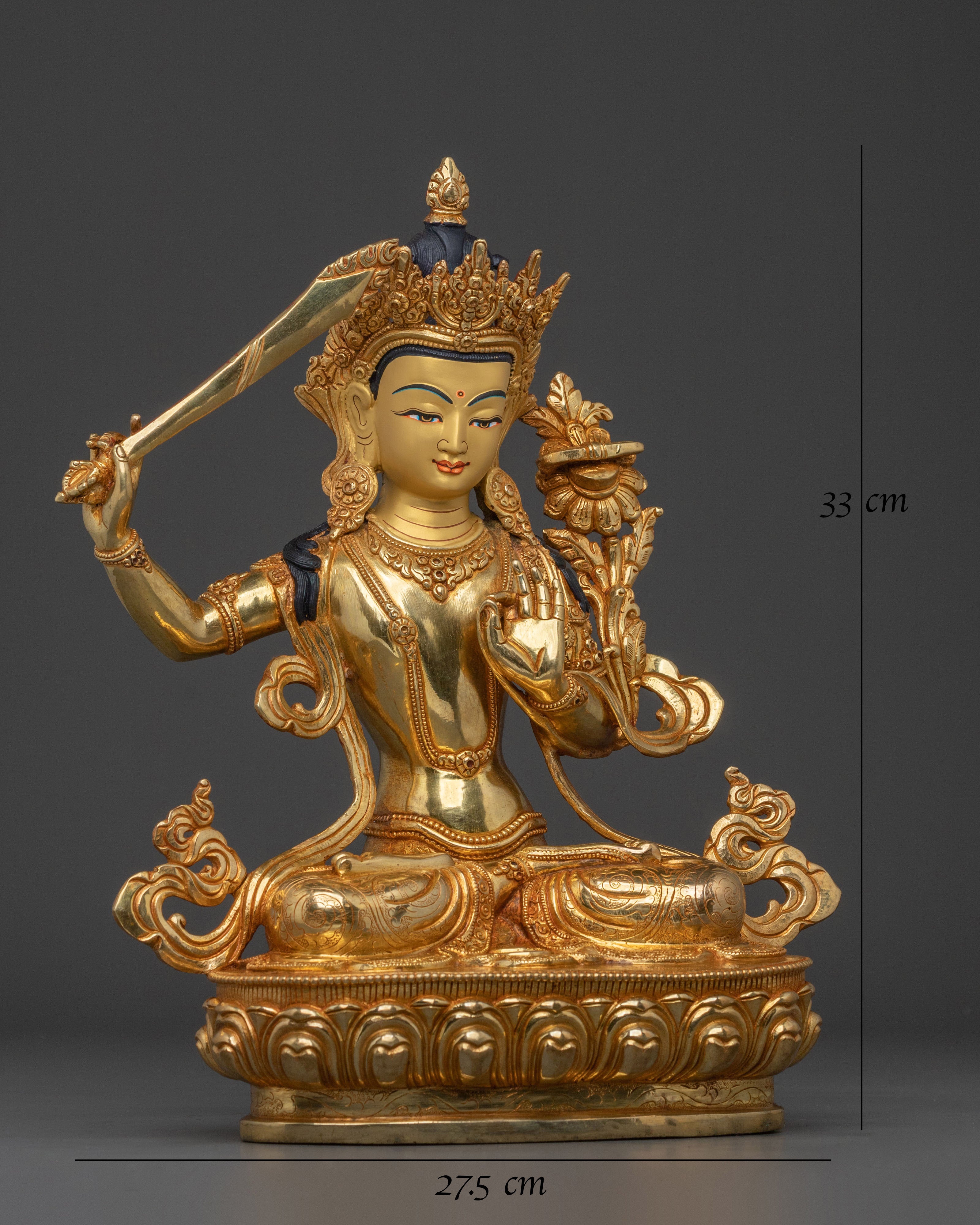 Manjushri 24K Gold Gilded Statue | Wisdom Bodhisattva