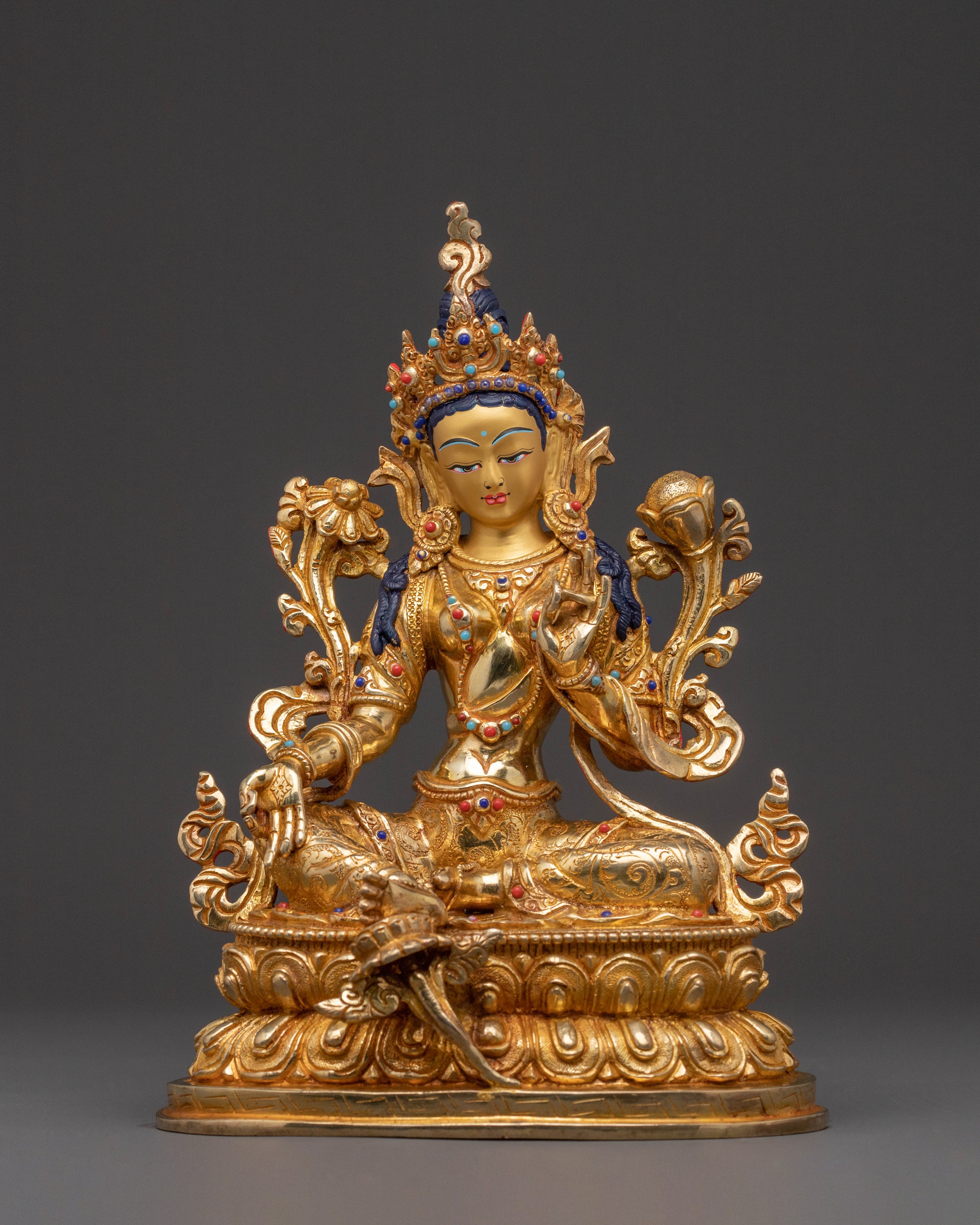 Golden Green Tara Statue for Sacred Spaces