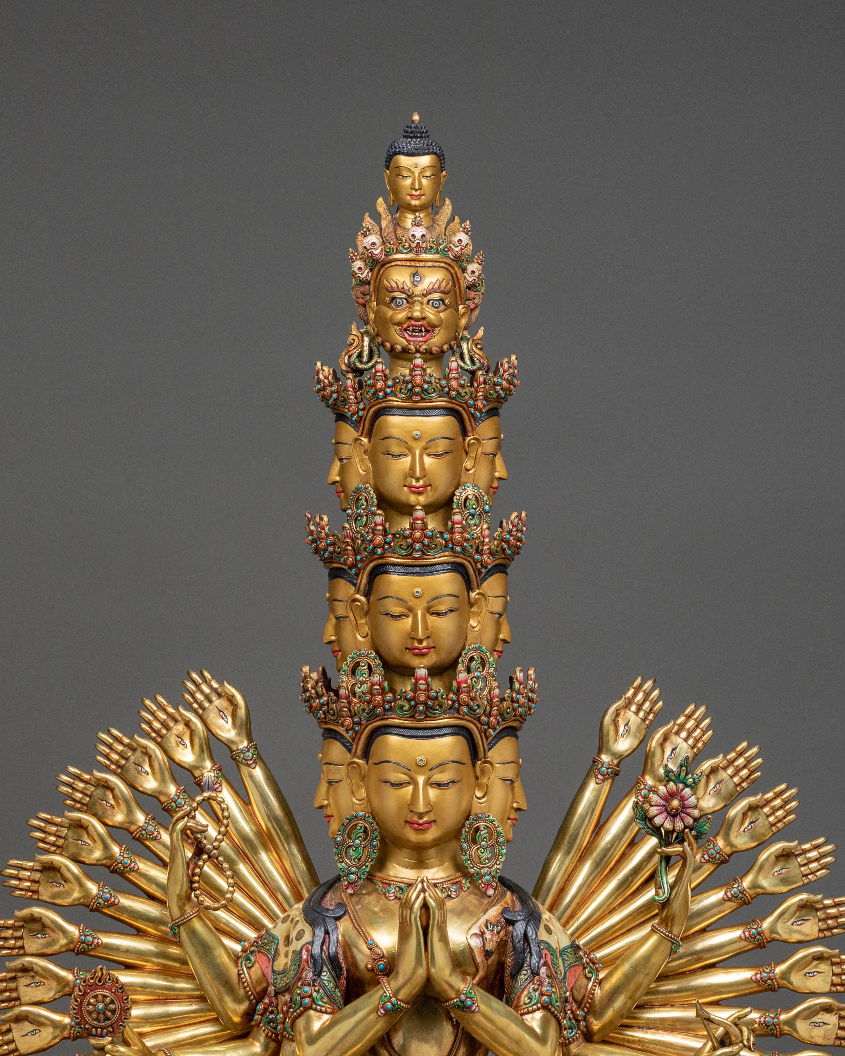 1000 Armed Chenrezig Statue: Radiant 24K Gold Gilded