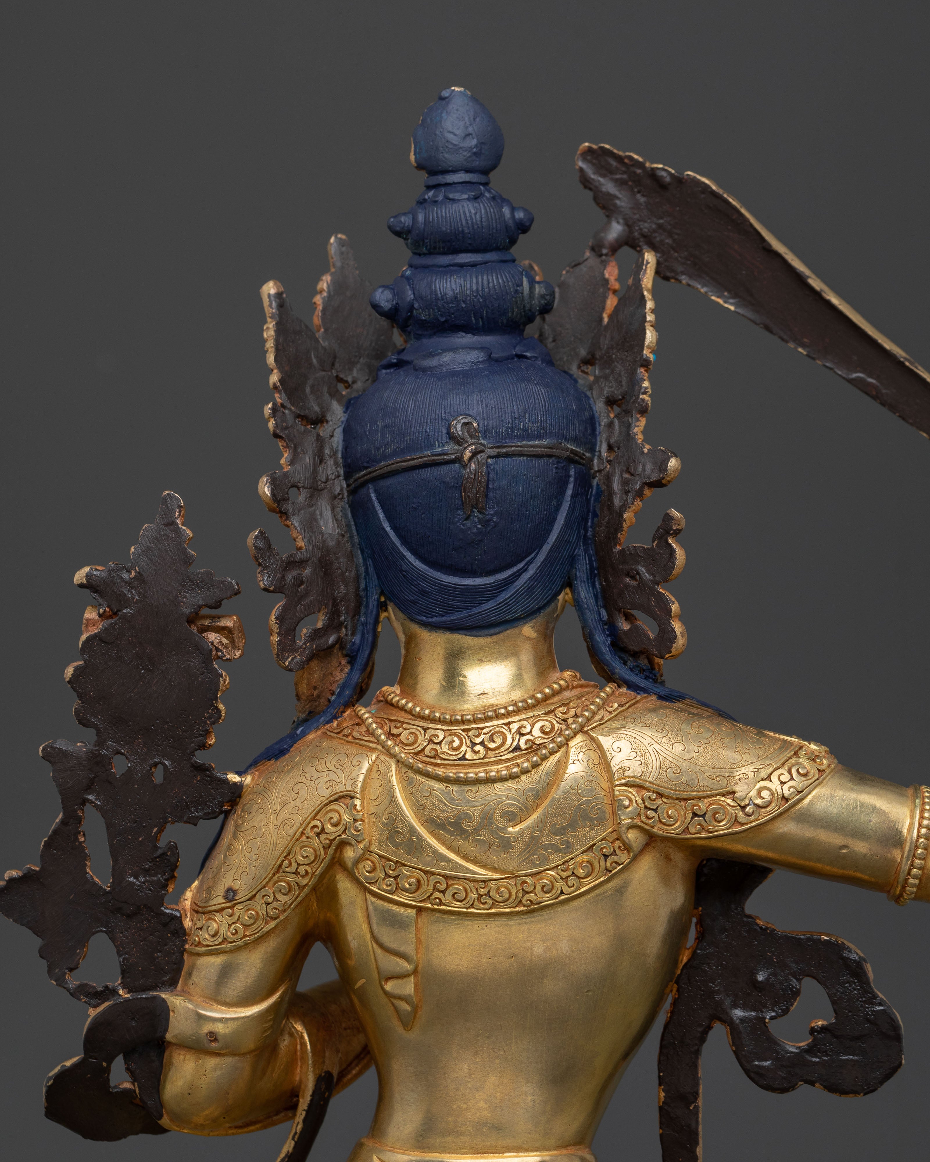 24K Gold Gilded Manjushri Sculpture: Sword of Wisdom