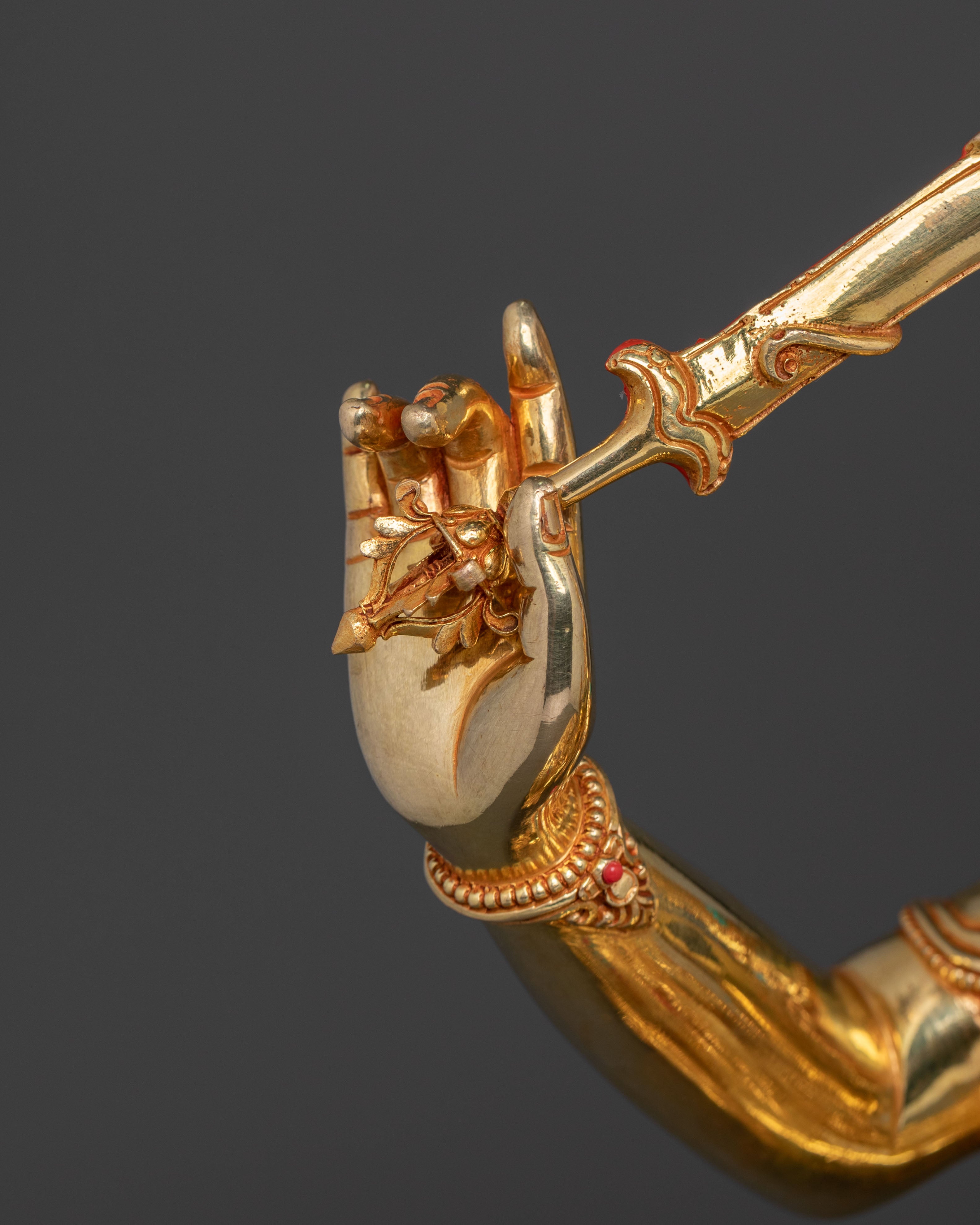 Manjushri: 24K Gold Gilded Buddhist Bodhisattva Manjushri Statue